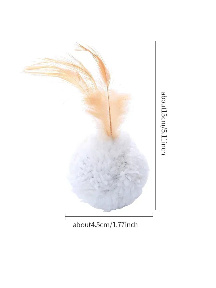 Cat toy plush ball with feathers