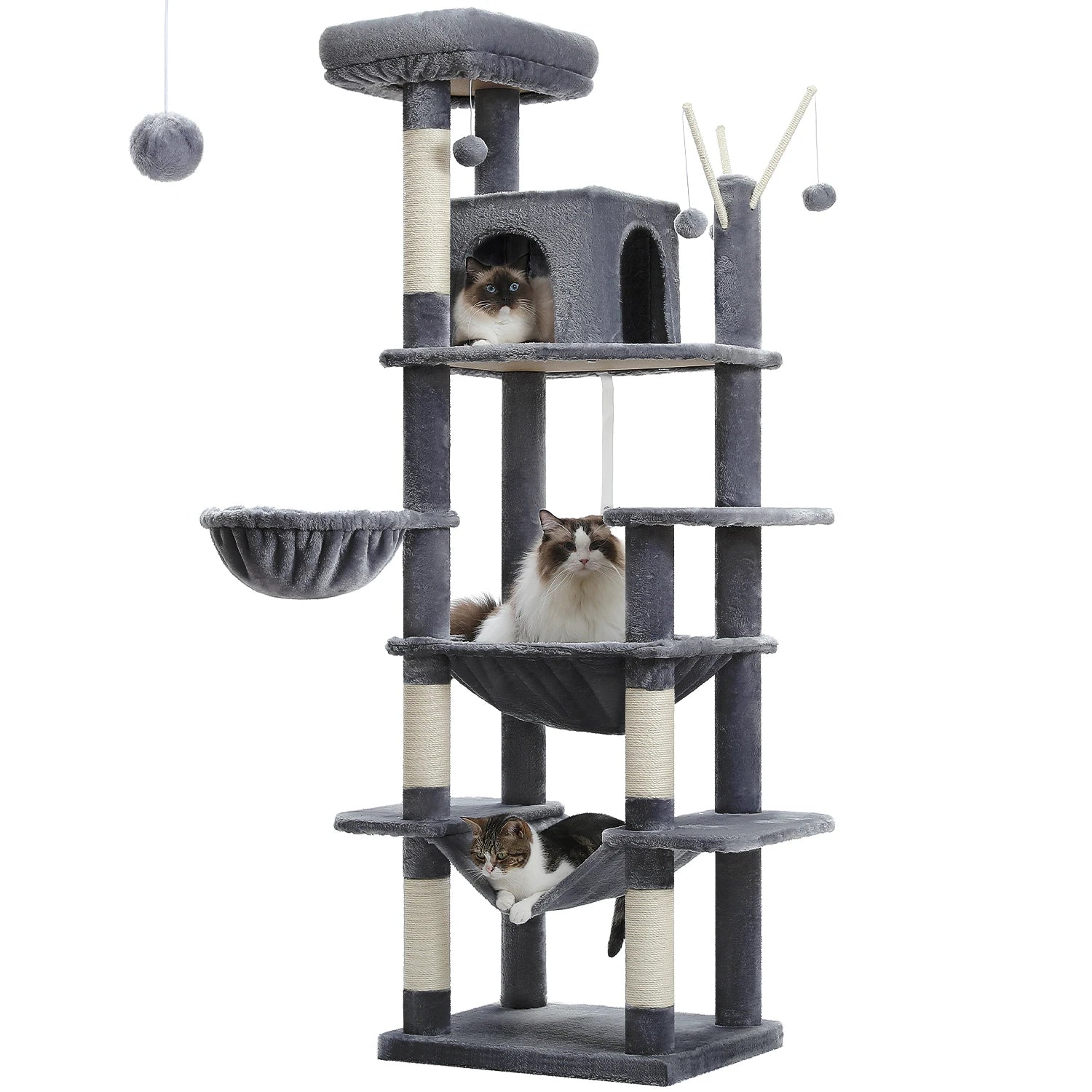 Multi-Level Plush Cat Condo with Scratching Posts Scratching Boards Perches Caves