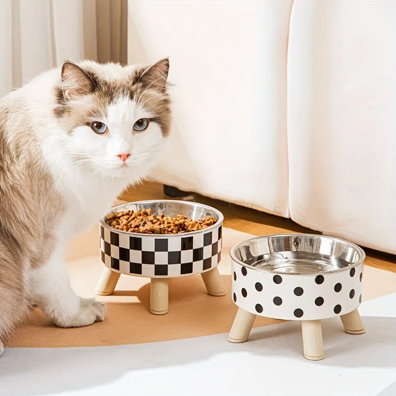 Elevated stainless steel cat bowl with neck protection design - anti slip