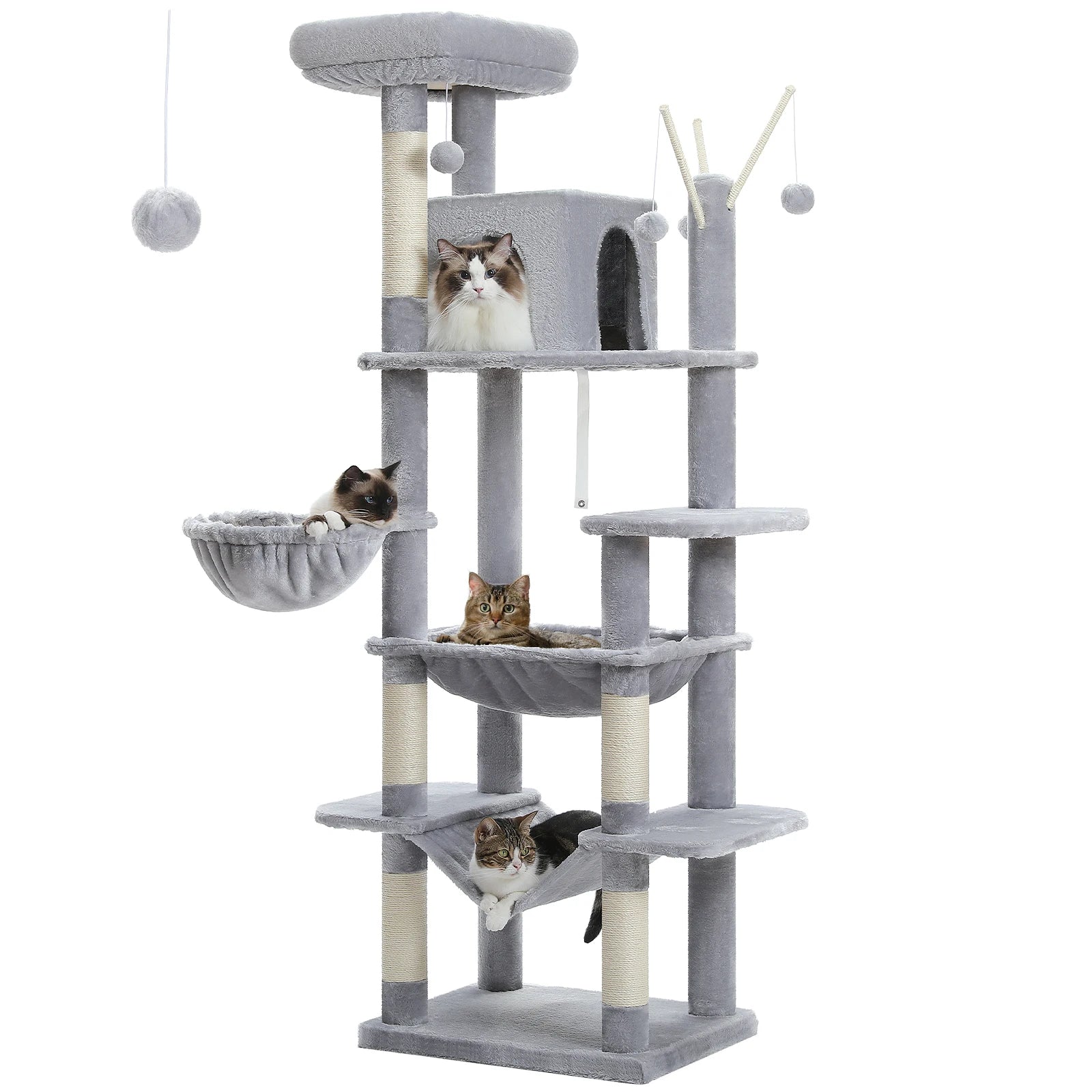 Tall Cat Tower for Cats with Super Big Hammock with Scratching Post