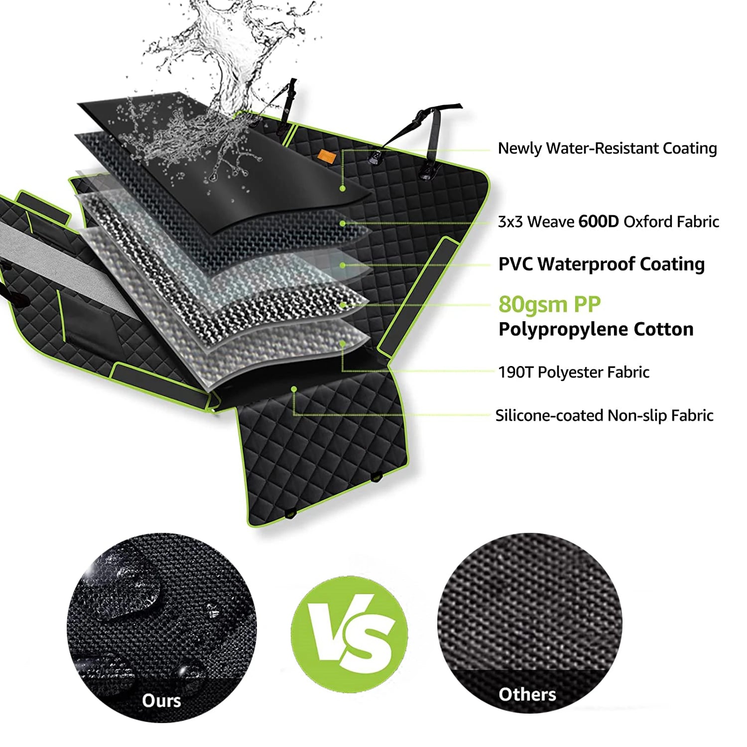 6-in-1 pet rear seat car cushion can be disassembled and machine washed, 100% waterproof and stain resistant