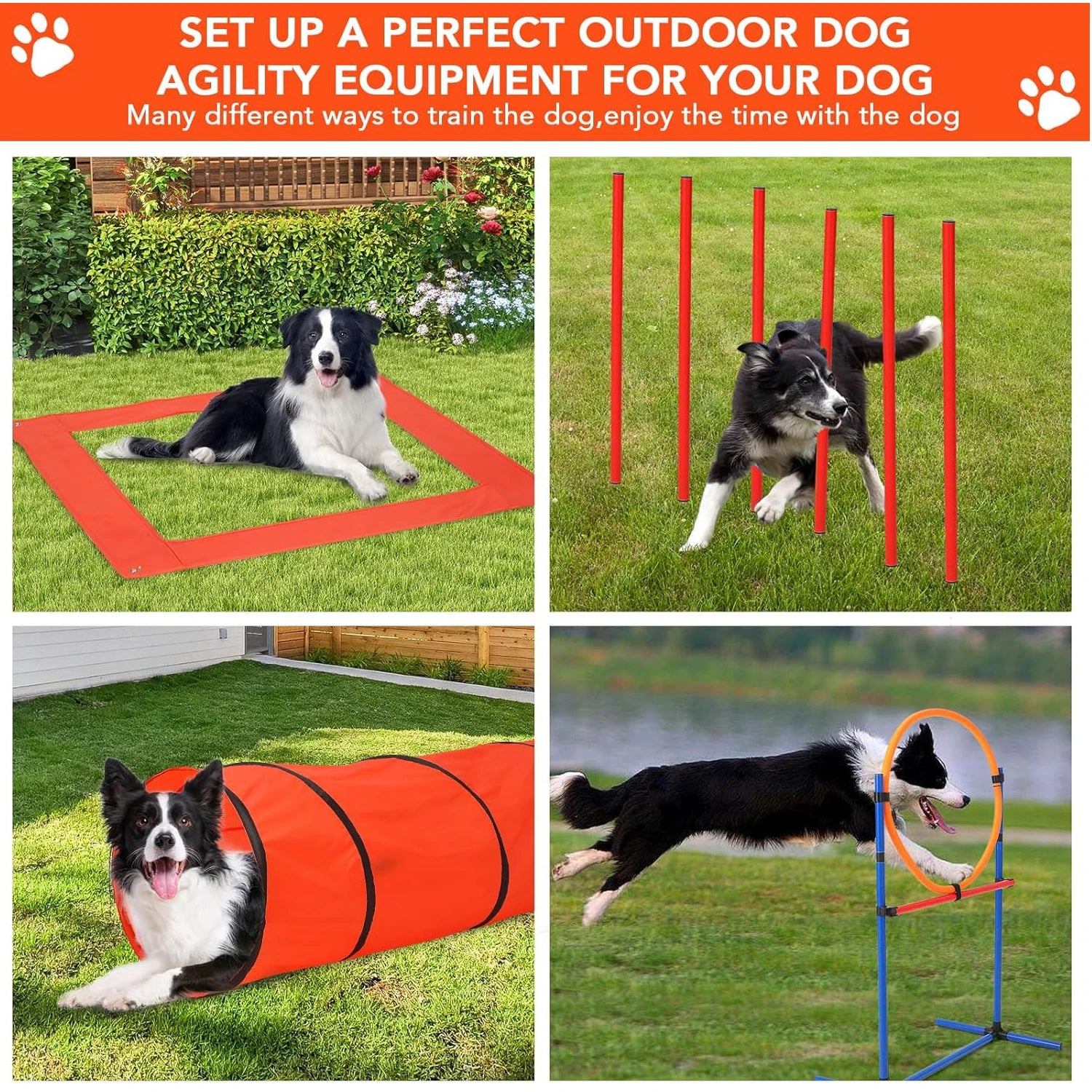 87 Pcs Dog Agile Training Equipment Set Obstacle Course Kit with 70" Tunnel Tire Jump Hurdle Jump Weave Poles