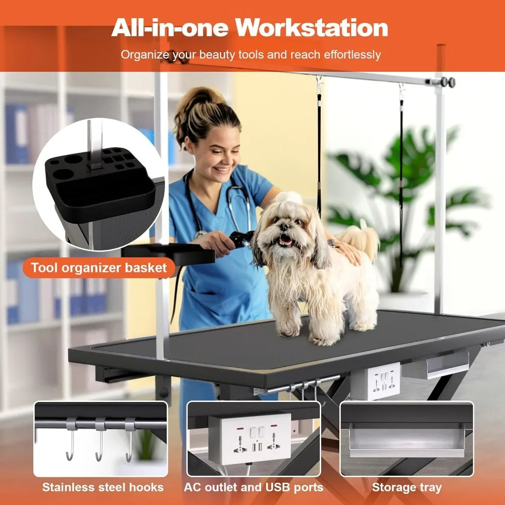 49'' Electric, Professional Heavy Duty Grooming Table for Dogs at Home 400lbs with Tool Organizer/3 Nooses
