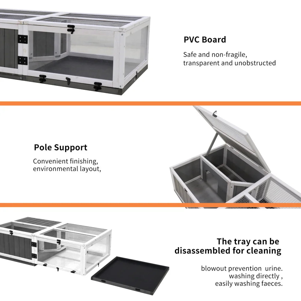 43" Wooden Turtle House Indoor Small Animal Turtle Cage Outdoor Wooden Reptile Cage