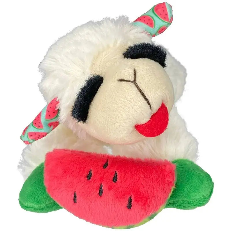 Lamb Chop Plush Dog Toy with Watermelon 8 Inch Squeaky Soft Chew Toy