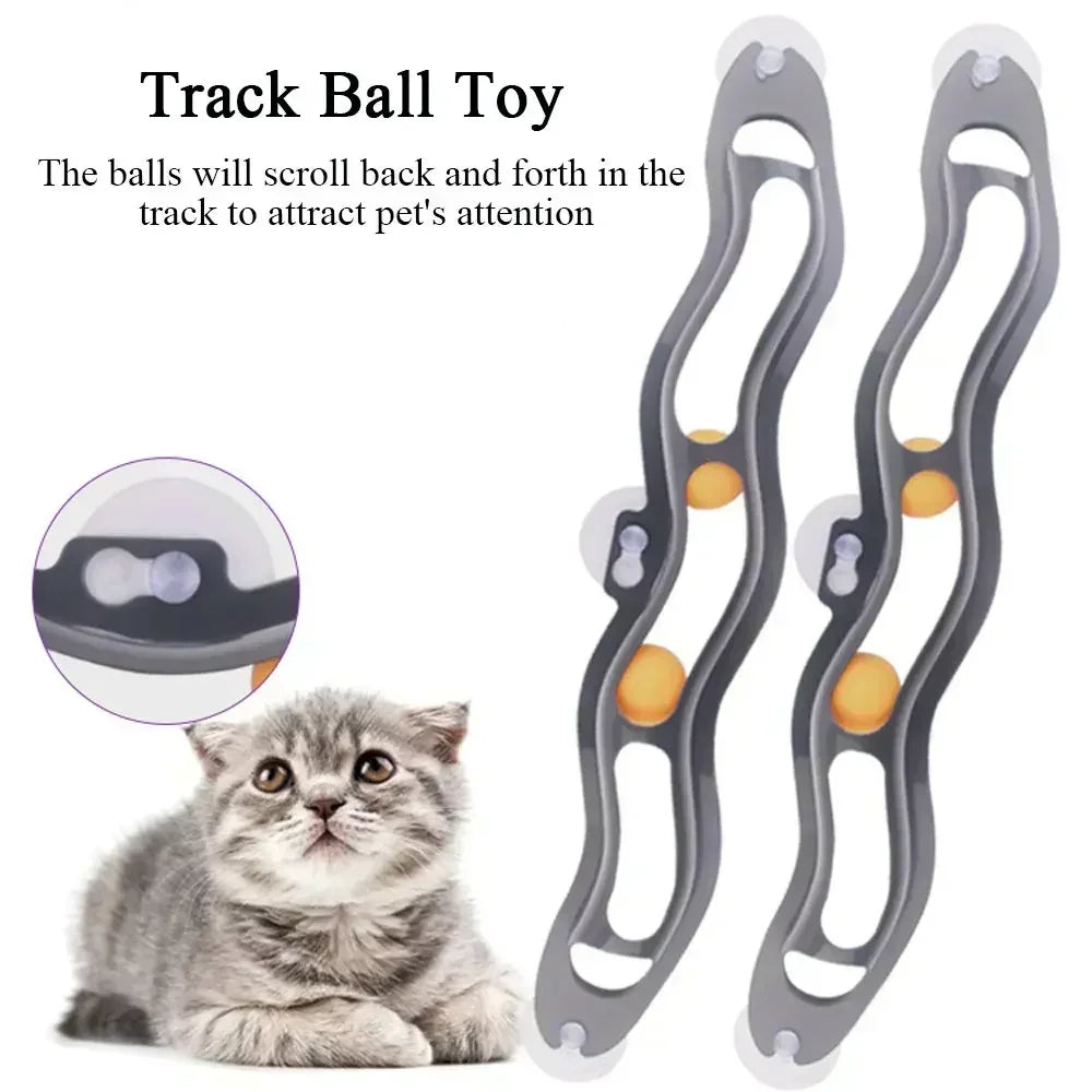 Cat Toy Track Window Suction Cup Toy Ball Cat Scratch Plastic