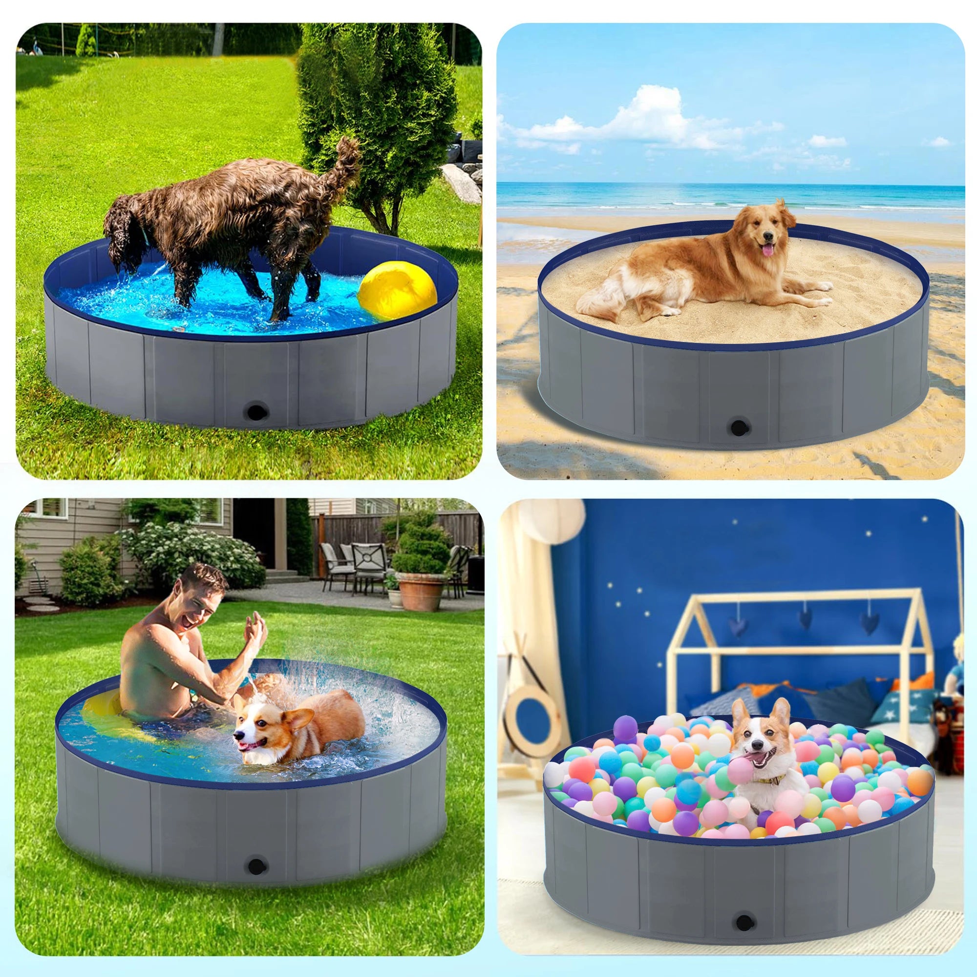 Foldable Pet Swimming Tub, Anti-Slip Collapsible, Hard Plastic