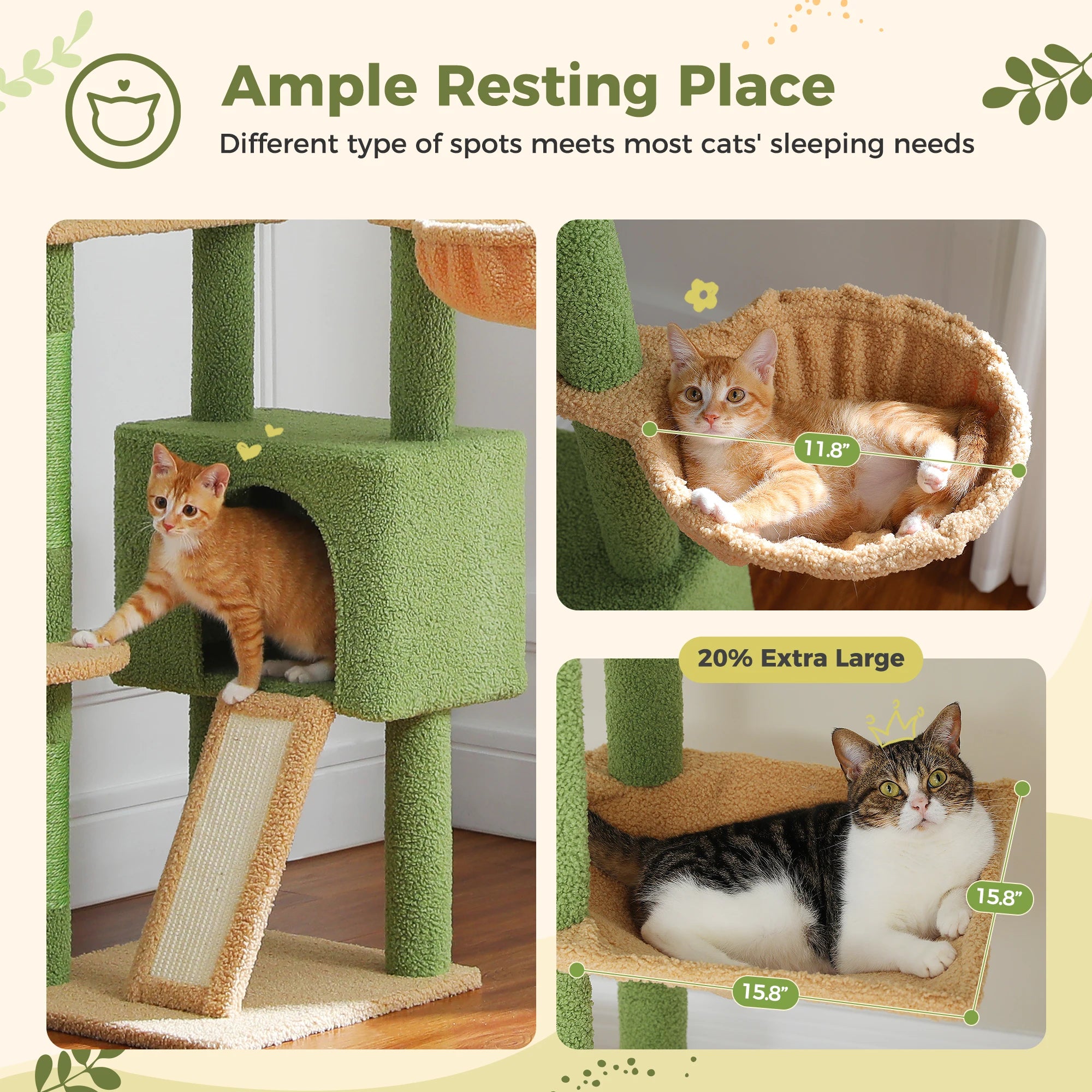 Floor to Ceiling Cat Tower Adjustable Height with Cat Condo Cozy Hammock and Scratching Post
