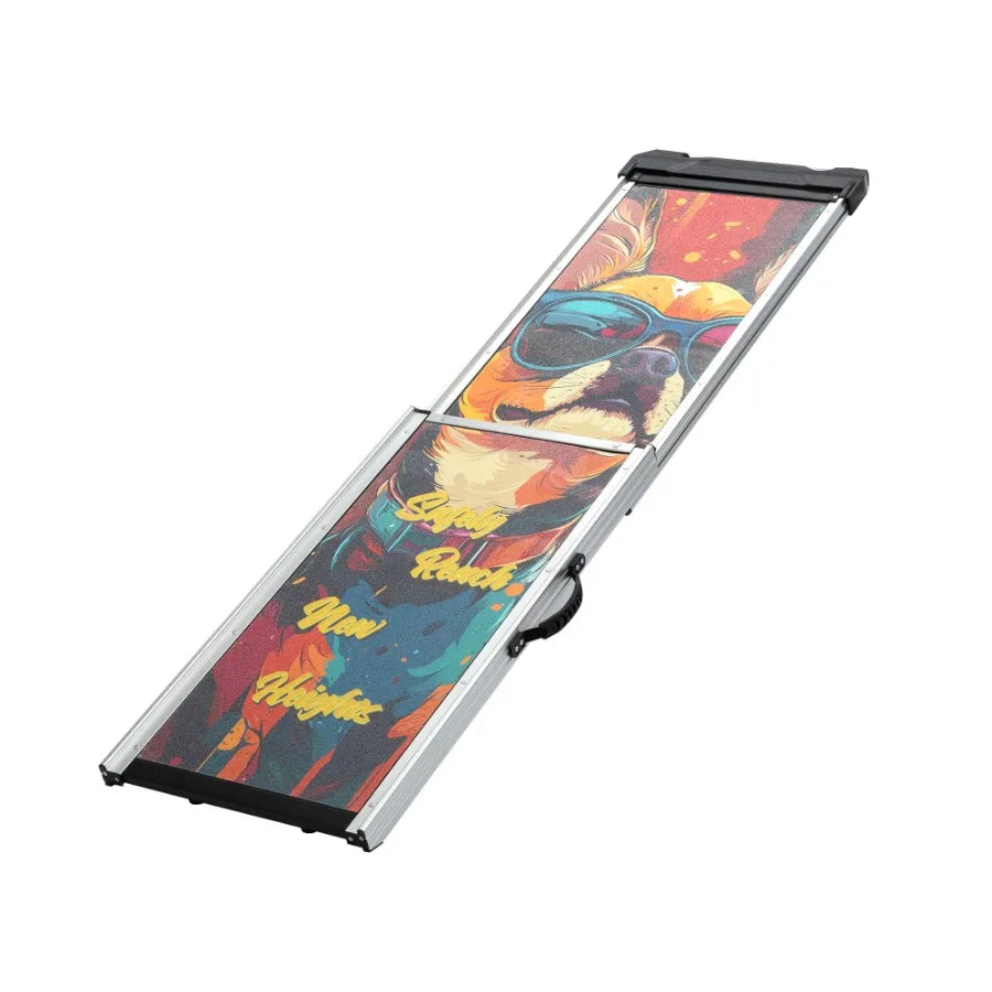 Retractable Aluminum Dog Ramp Portable Pet Steps for Cars Trucks SUVs with NonSlip Surfaces Colorful Patte