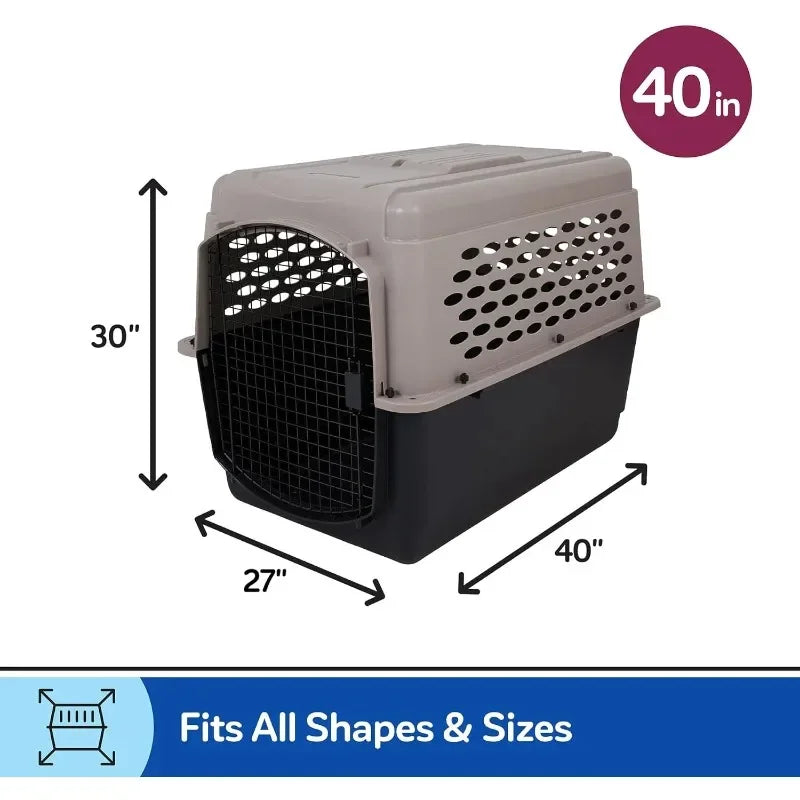 Pet Kennel Large 40" Dog Crate, Plastic Travel Pet Carrier for Pets 70-90 lb, Grey