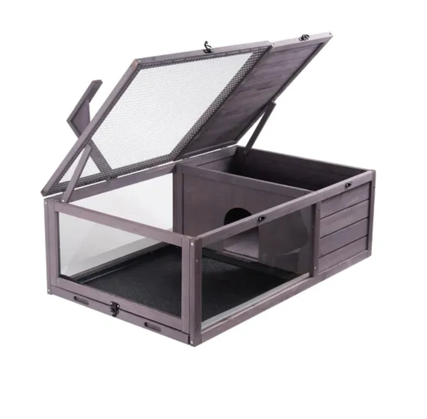 Wooden Tortoise House Indoor & Outdoor 2-Room 38x24x13in