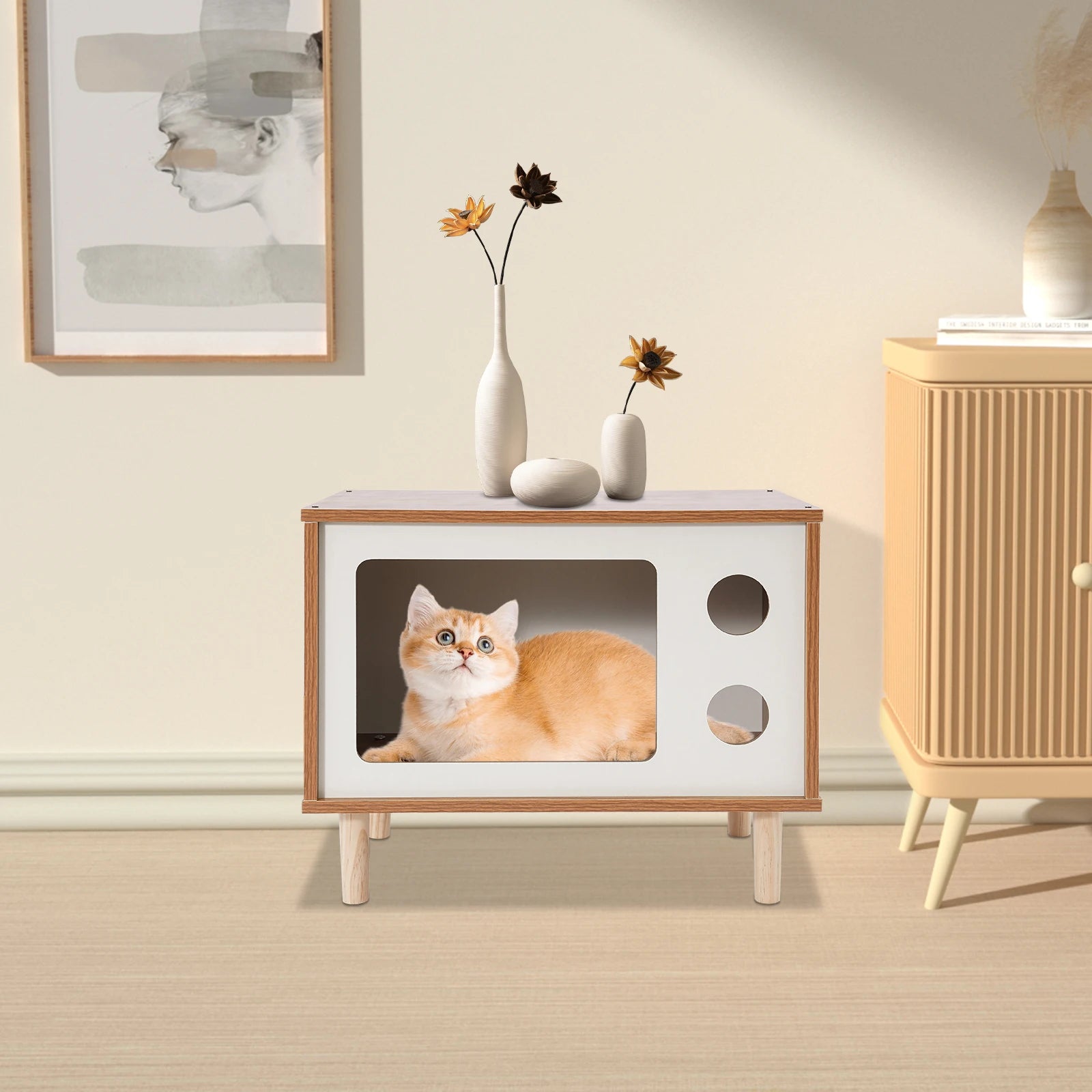 Cat House Wooden TV-Shaped Cat Bed