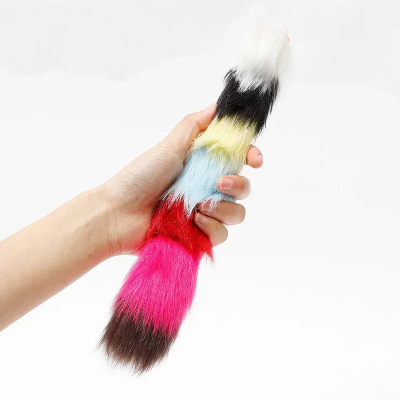 Long-haired Color Tail Mice with Bells Soft Real Rabbit Fur Sound Toy