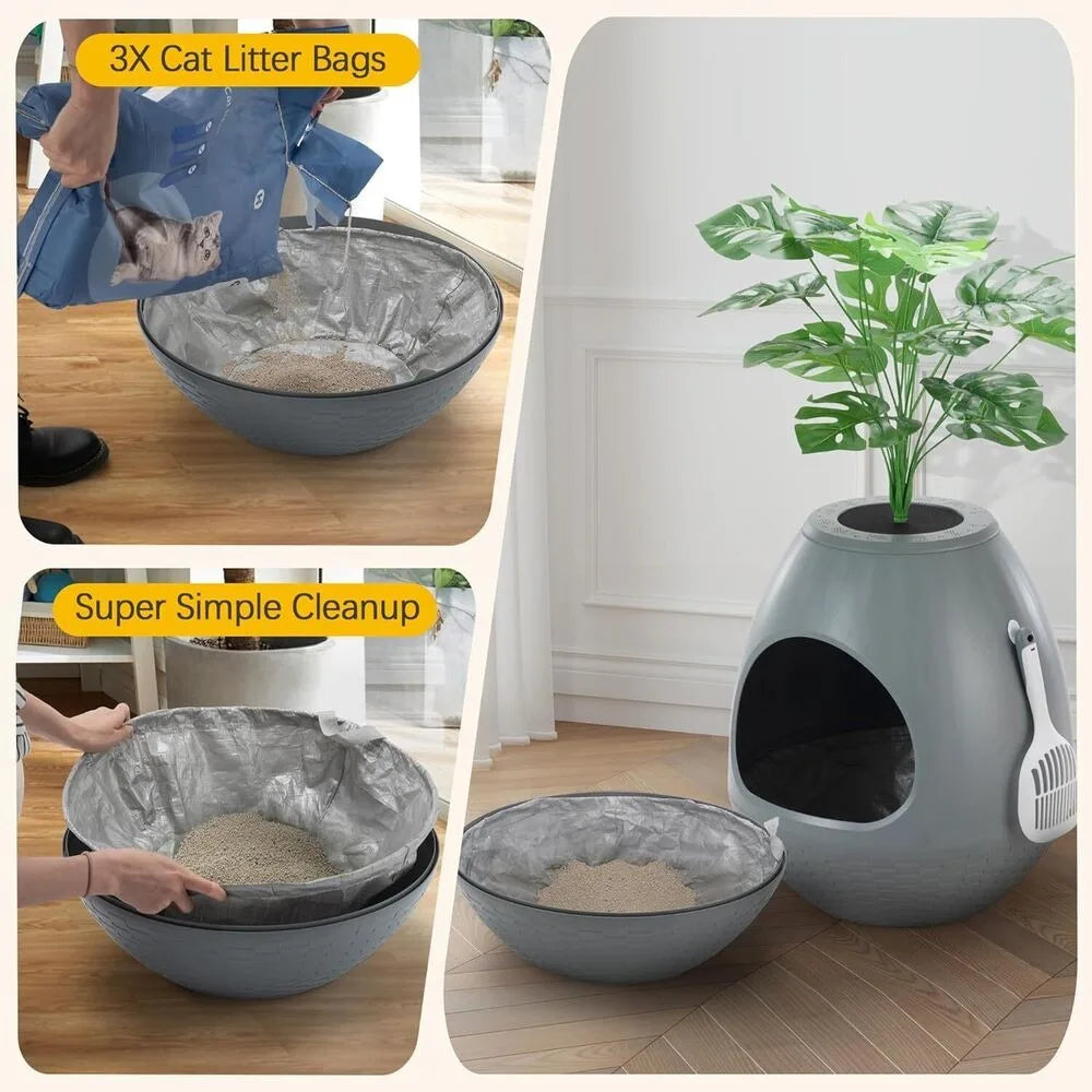Egg-Shaped Smart Cat Litter Box with Odor Removal System Semi-Enclosed