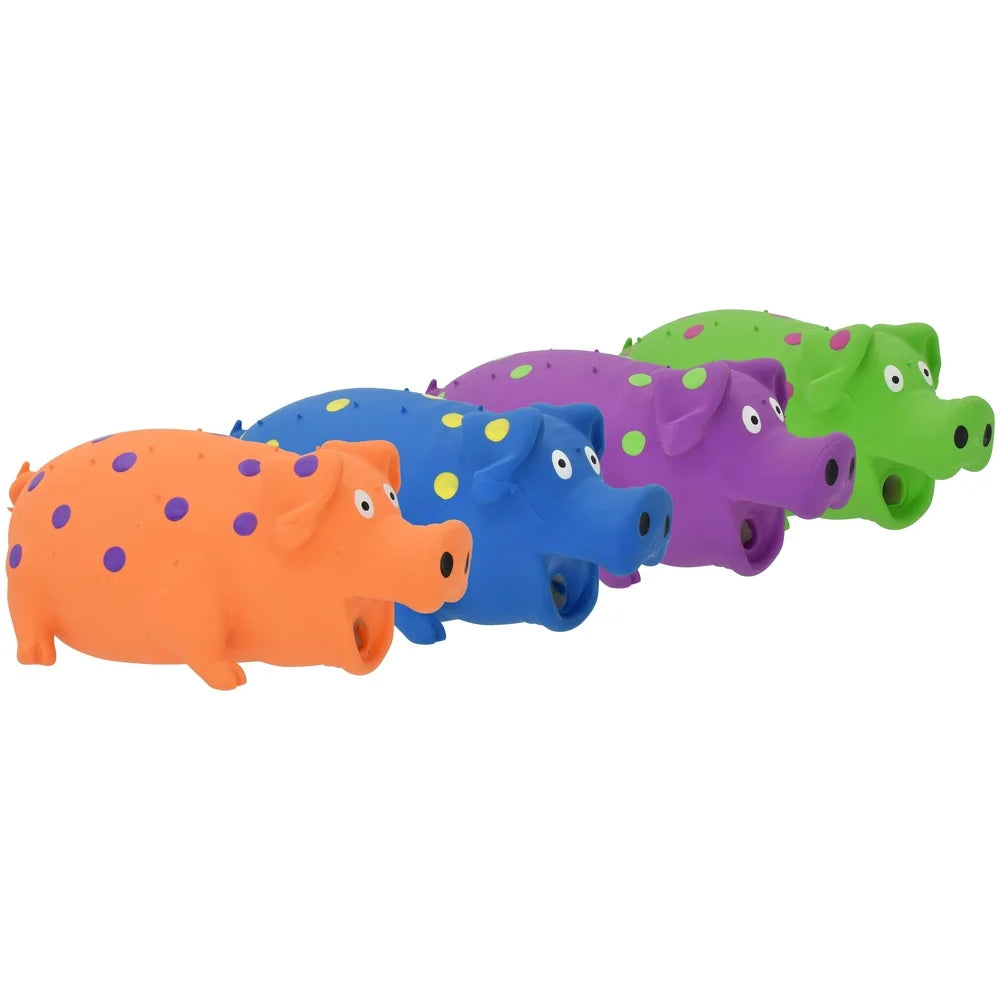3 Pack Pig Shaped Latex Dog Toy Chew Level 1 Plush Fiber Filling Squeaker Grunting Sound Assorted Colors
