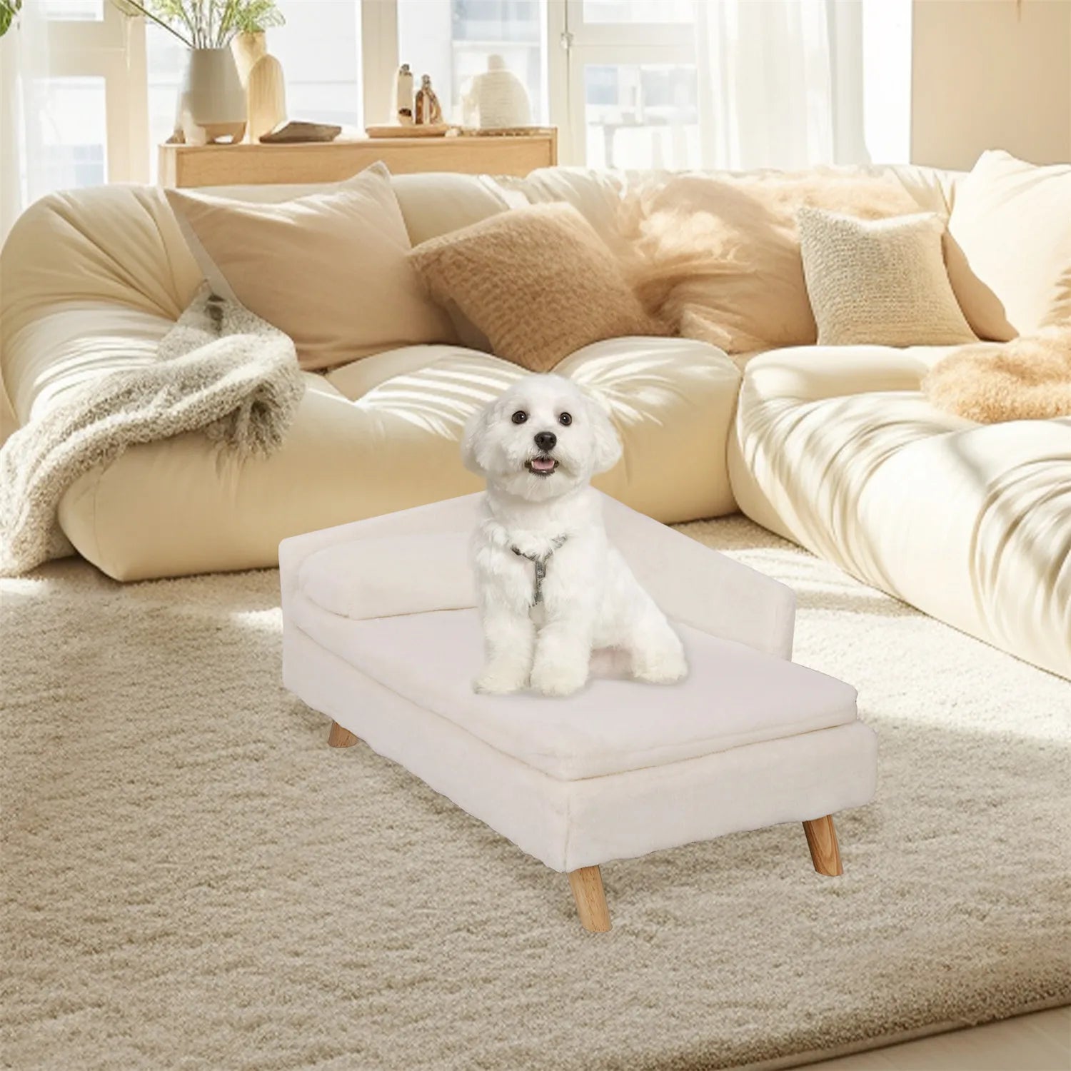 Pet Stool Bed with Cozy Pad Waterproof,Pet Sofa Bed with Sturdy Wood Legs