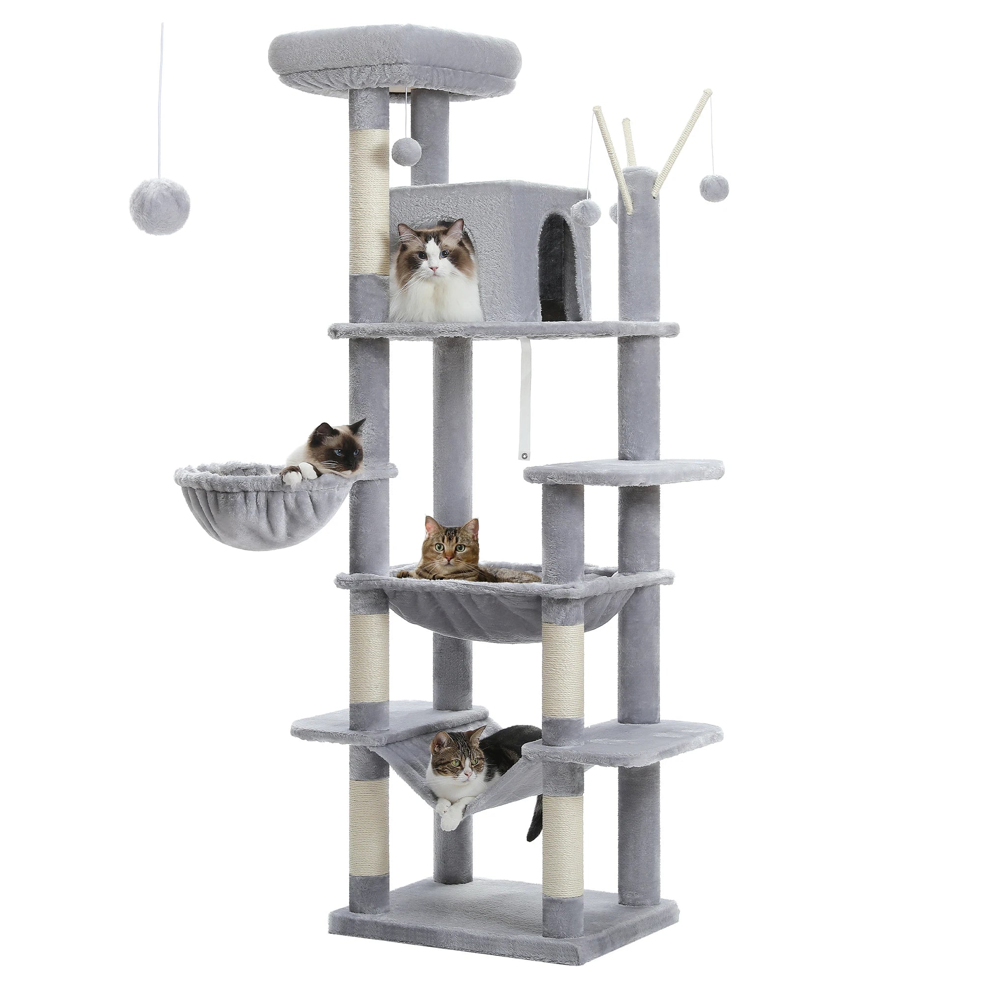 Multi-Level Plush Cat Condo with Scratching Posts Scratching Boards Perches Caves