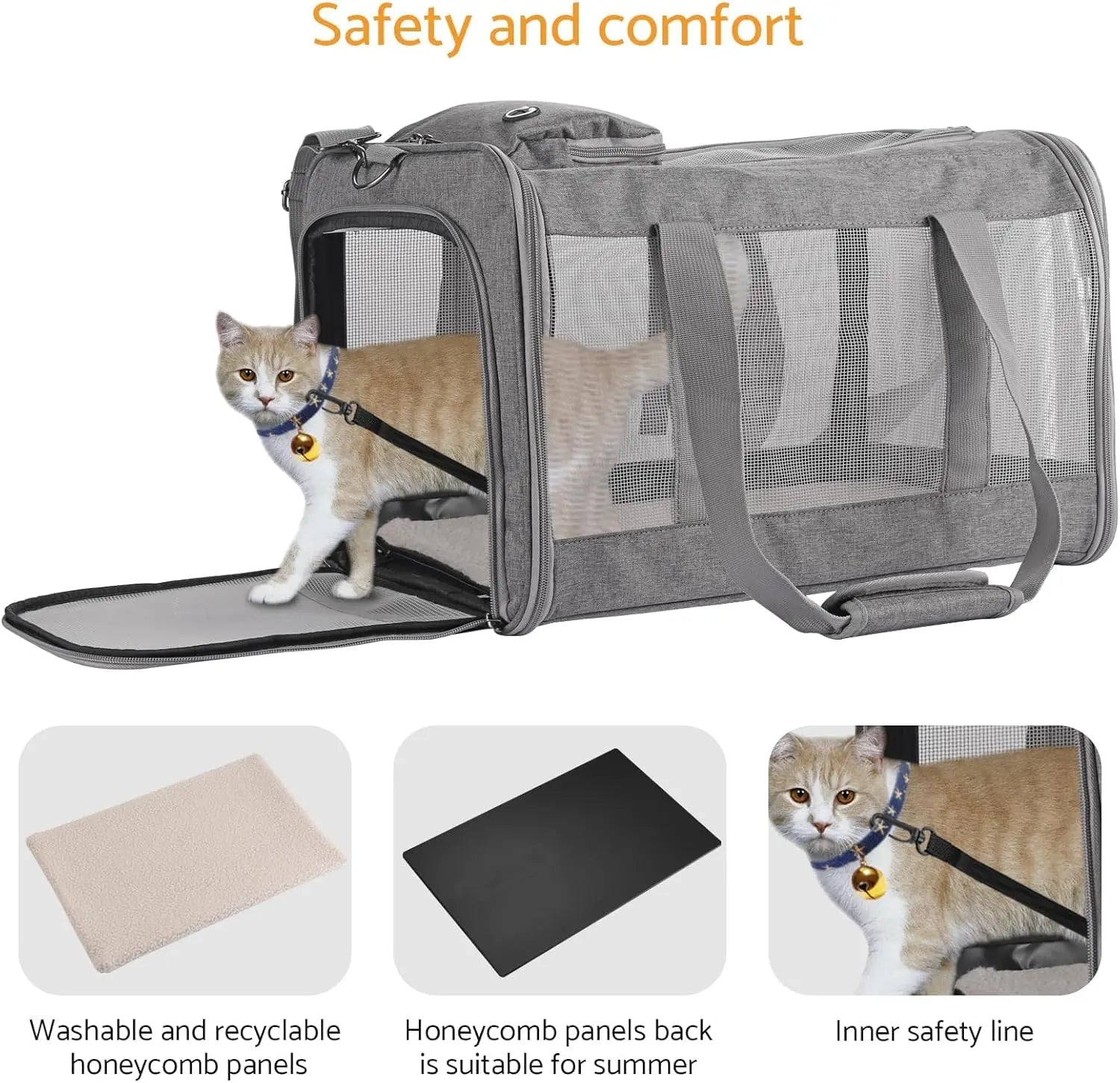 Airline Approved Pet Carrier for Cats Dogs Soft Travel Bag with Breathable Honeycomb Board ,Removable Support Board for Vet
