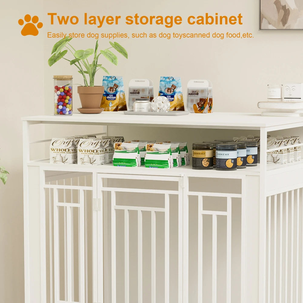 43.3 inch Dog Crate Furniture for Large Dogs ,Wooden with Divider, Double Door Dog with Three Drawers Storages