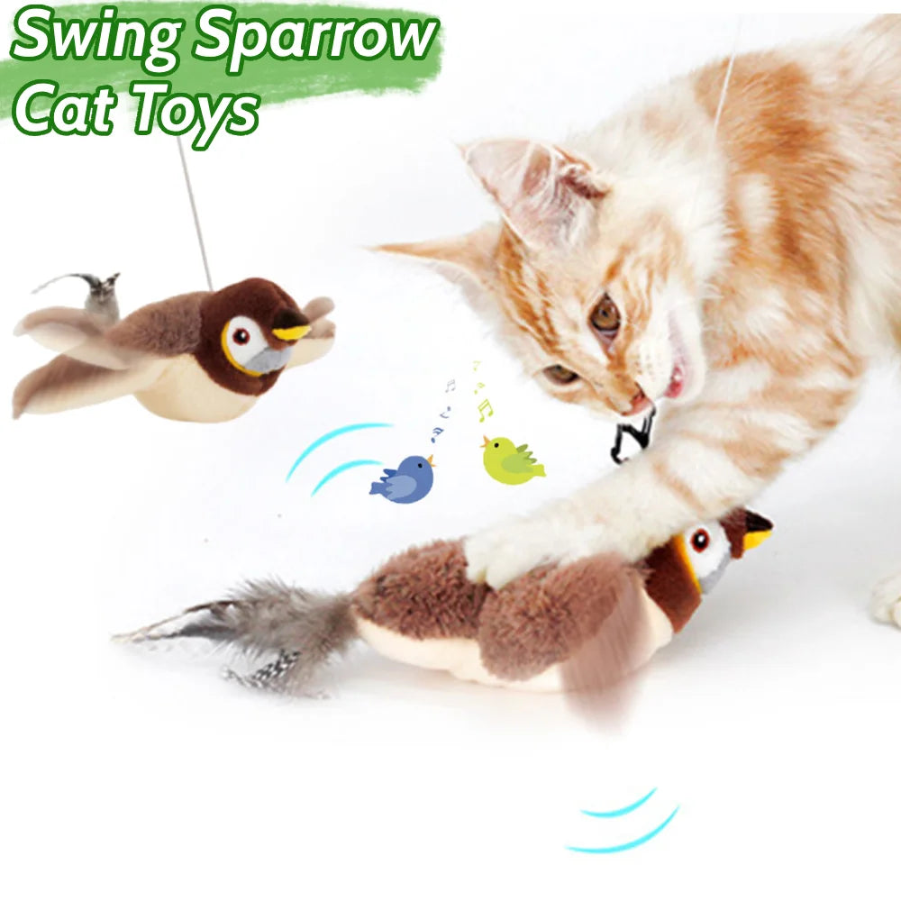 USB Rechargeable Chirping Flapping Bird No Flying with Catnip