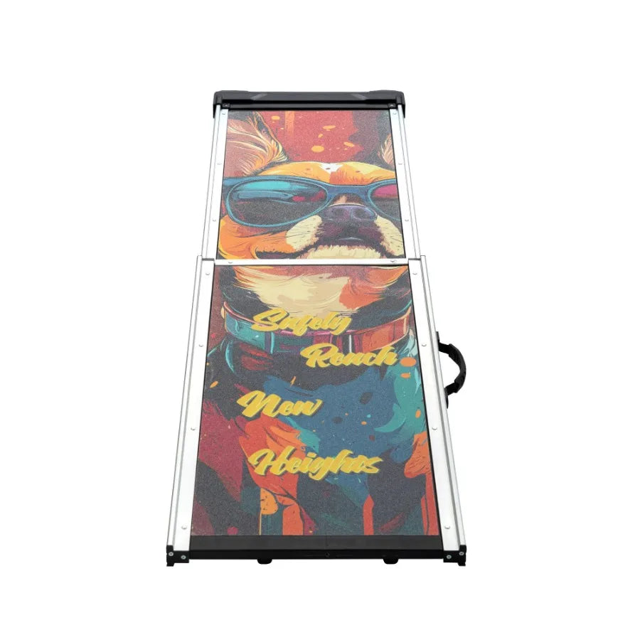 Retractable Aluminum Dog Ramp Portable Pet Steps for Cars Trucks SUVs with NonSlip Surfaces Colorful Patte