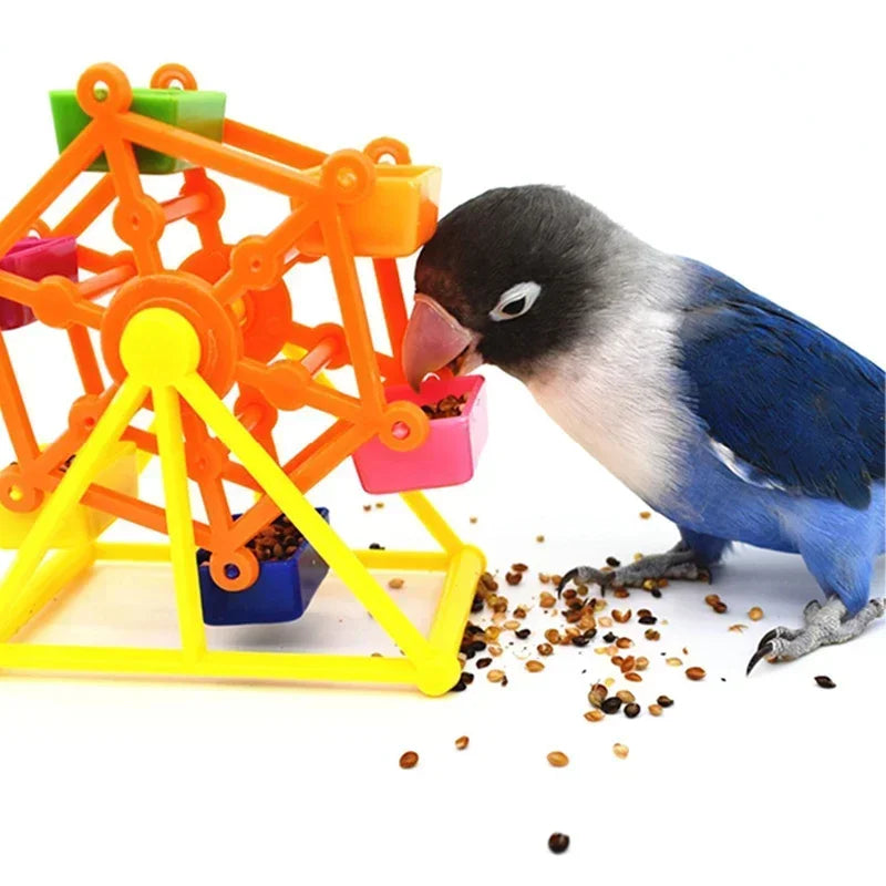 Creative Parrot Feeder Rotate Training Toys Intelligence Growth Cage Colorful Pecking Windmill Toy