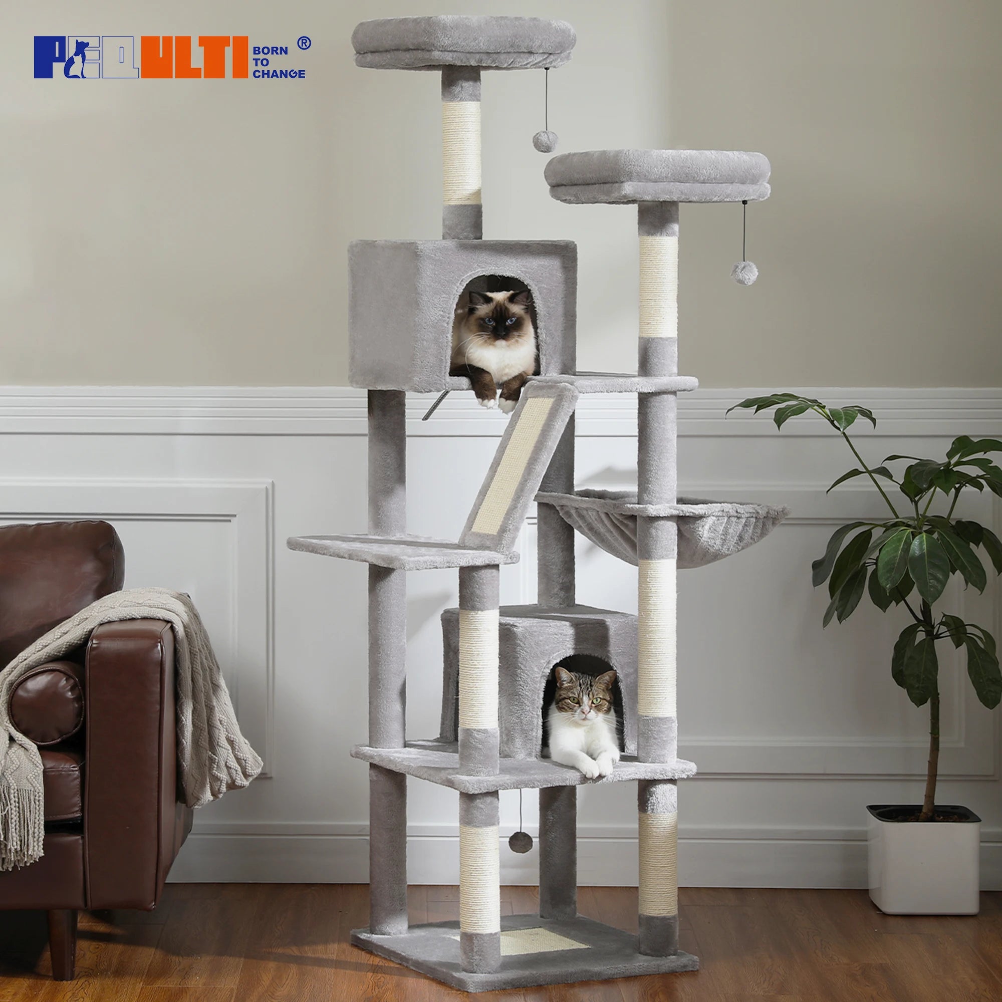 Multi-Level Plush Cat Condo with Scratching Posts Scratching Boards Perches Caves