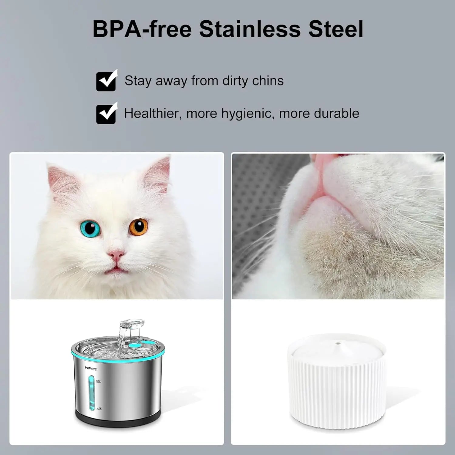 Cat Water Fountain Stainless Steel, 50oz/1.5L with Visible Window Light