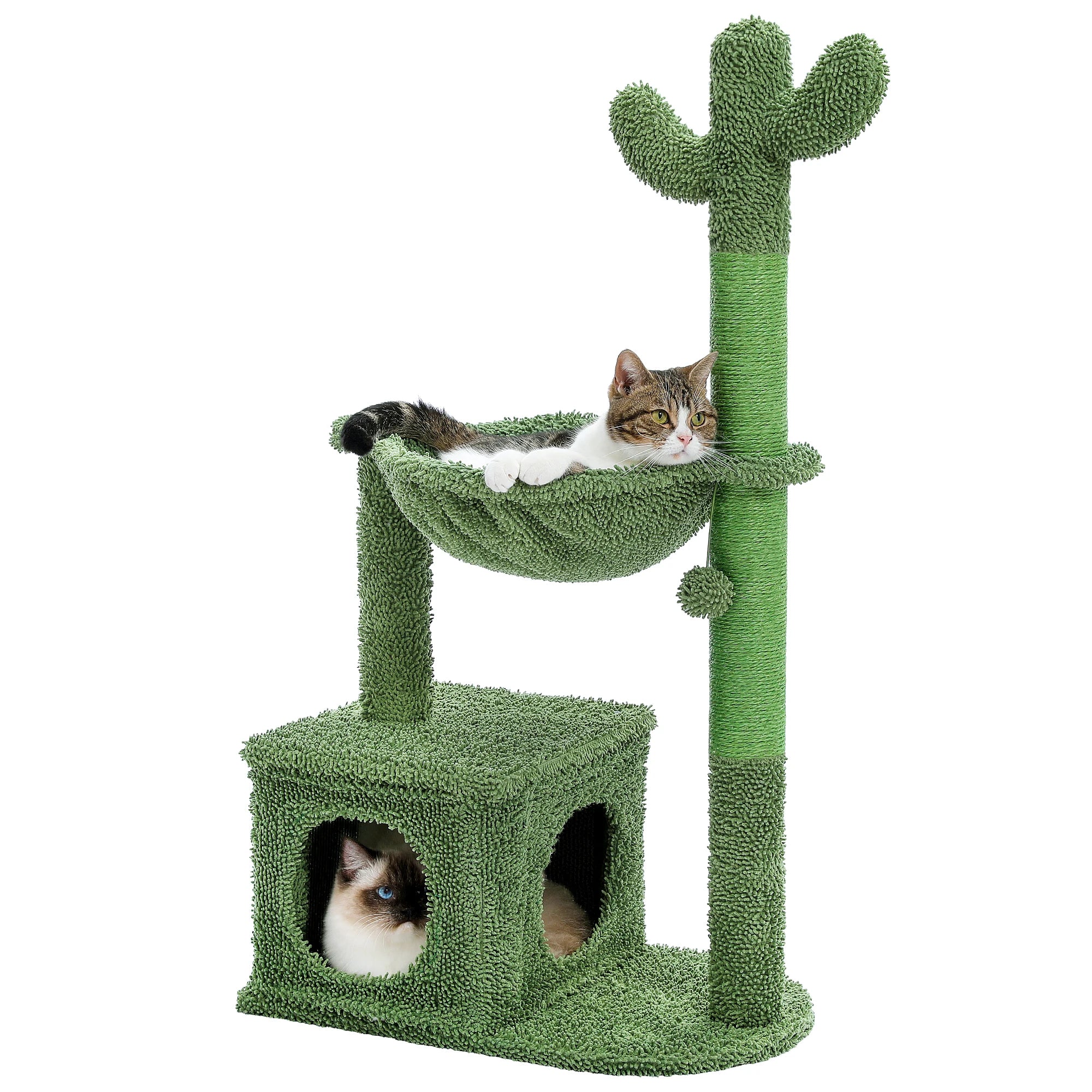 Cactus Cat Tree with Large Condo, Hammock, Dangling Ball