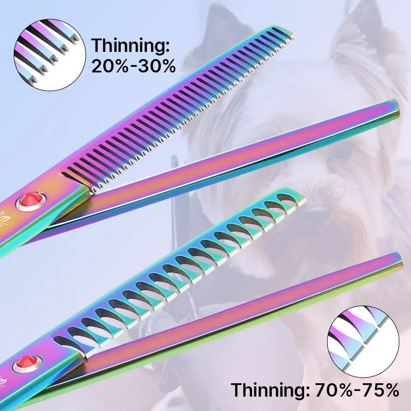 9cr steel 6.5/7.0 Inch rainbow & black dog grooming scissors Shears set