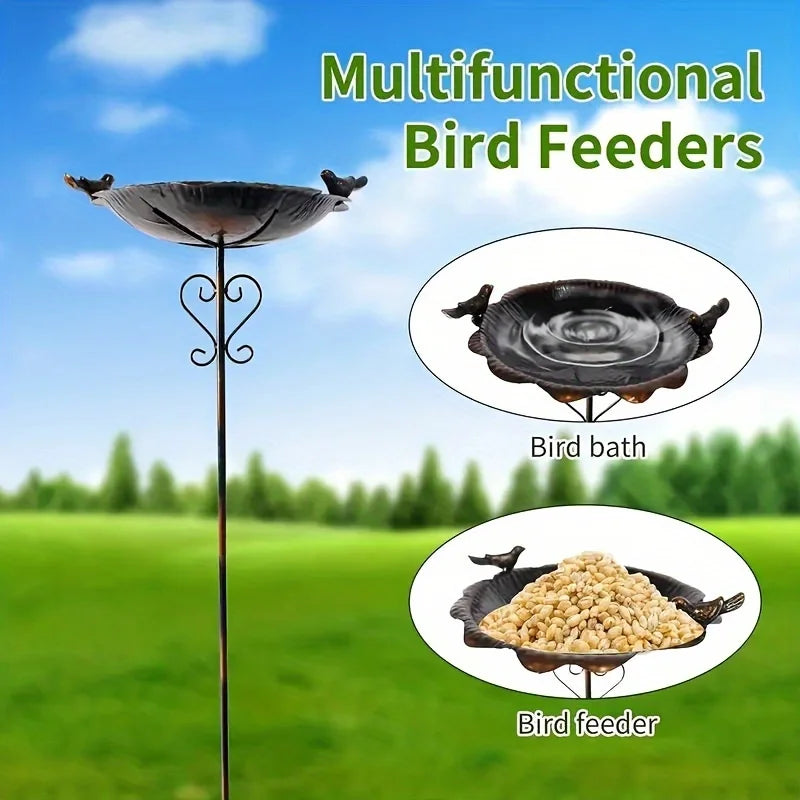 47.5" Metal Leaf-Shaped Bird Feeder Stake
