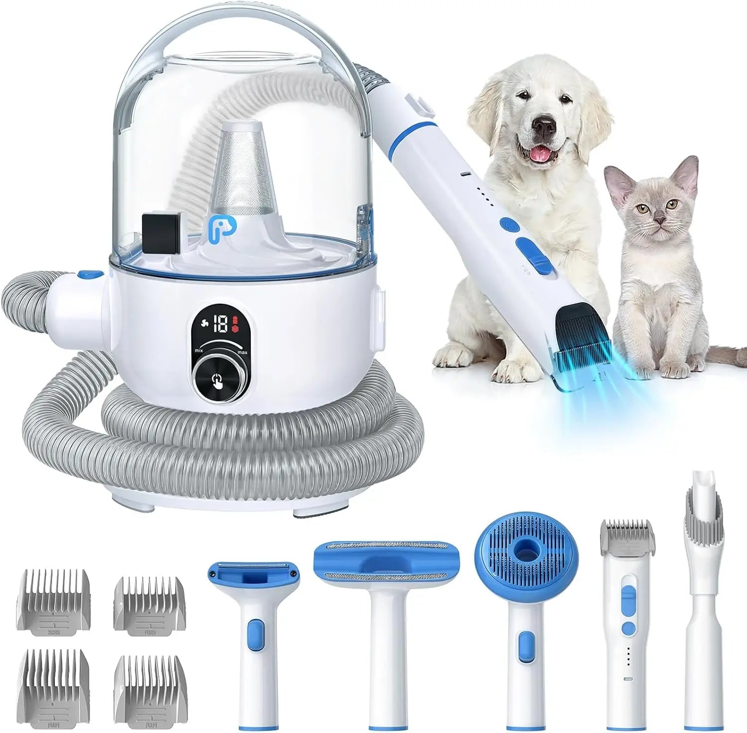 Pet Grooming Vacuum Kit 5-in-1 with 2.0L Dust Cup for Shedding Dogs/Cats, Low Noise Hair Remover