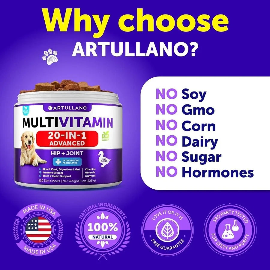 Dog Multivitamin Chewable with Glucosamine 20 in 1 Dog Vitamins and Supplements Senior Puppy Multivitamin for Dogs Pet Joint Su