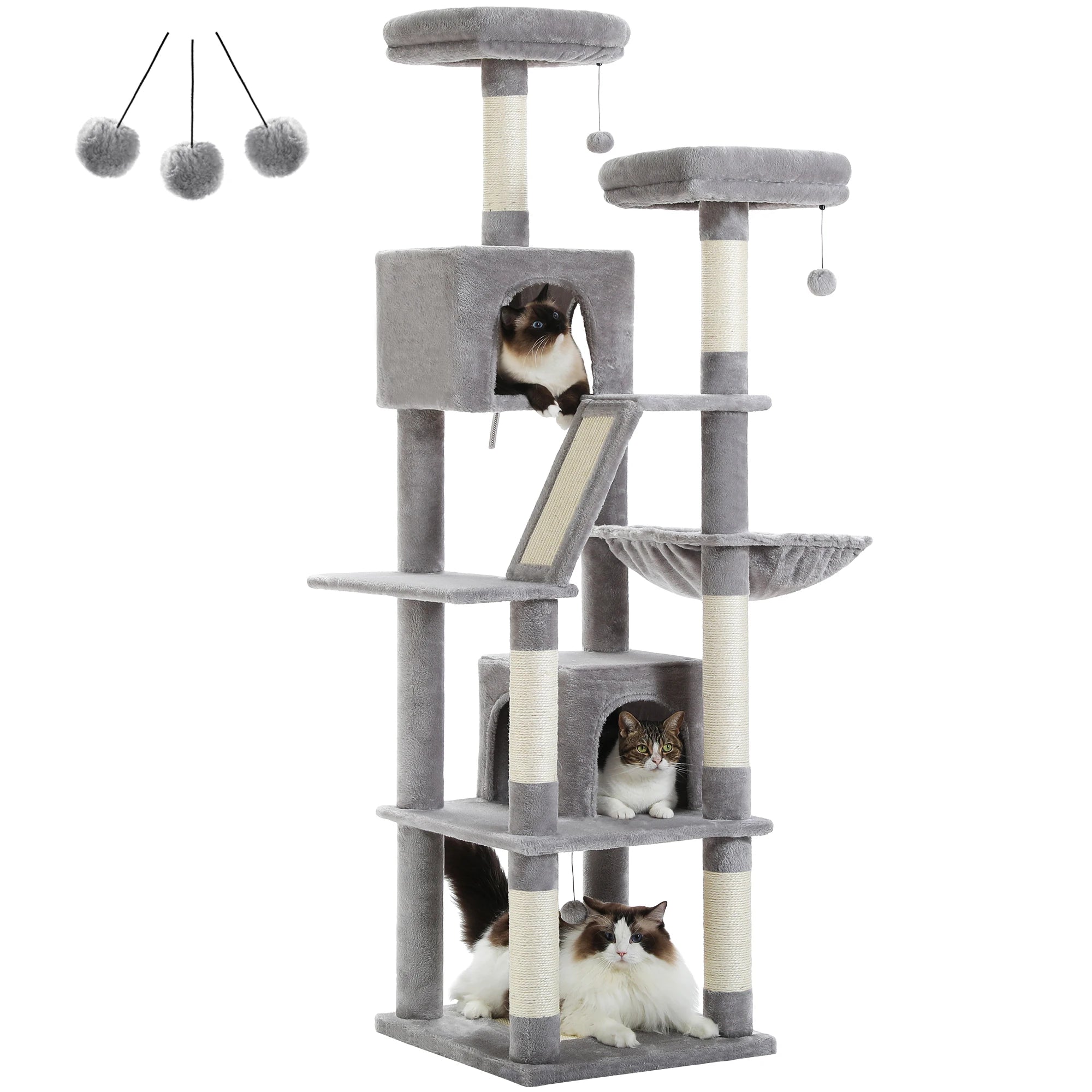 Multi-Level Plush Cat Condo with Scratching Posts Scratching Boards Perches Caves