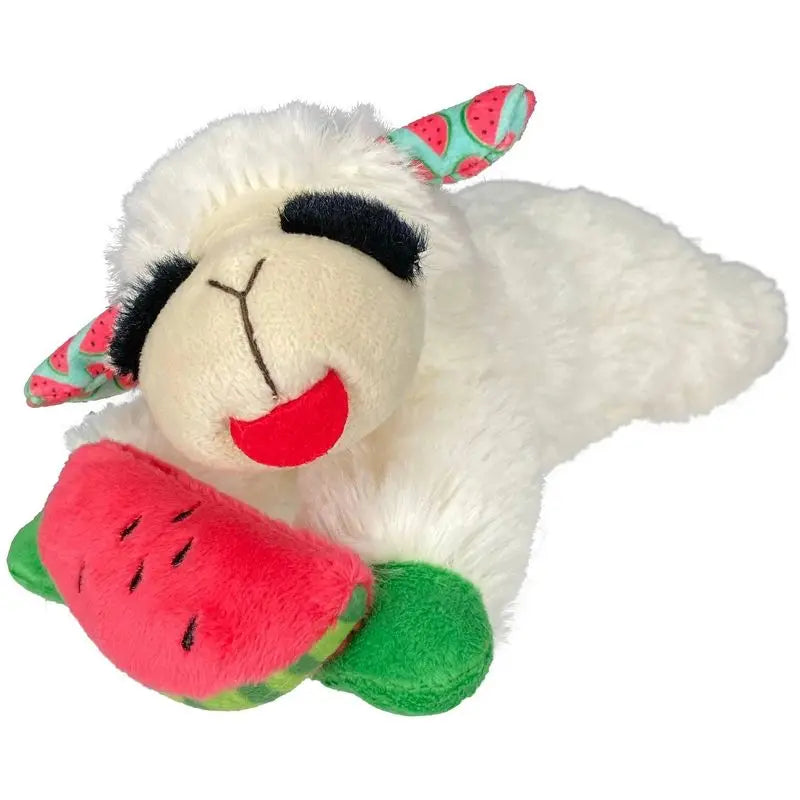 Lamb Chop Plush Dog Toy with Watermelon 8 Inch Squeaky Soft Chew Toy