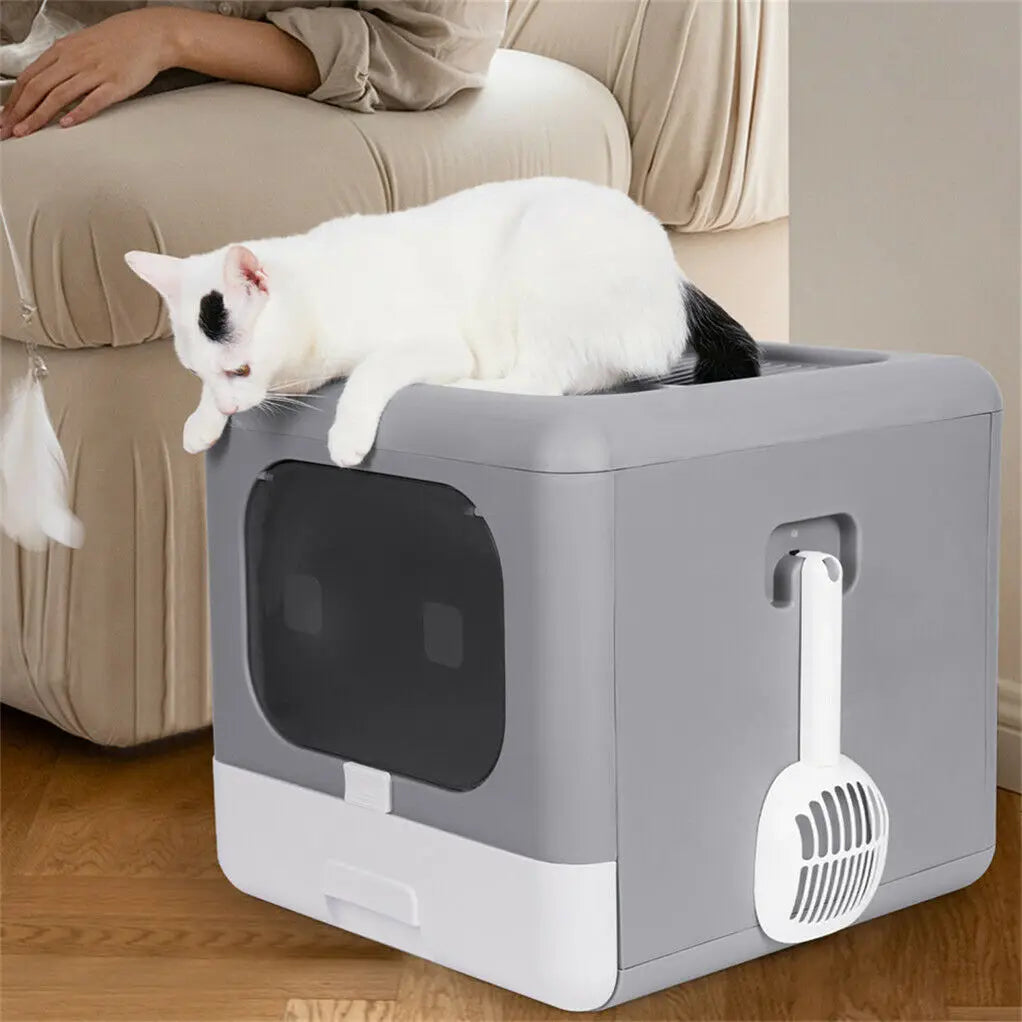 Cat Litter Box with Scoop and Tray Sifting Enclosed Foldable