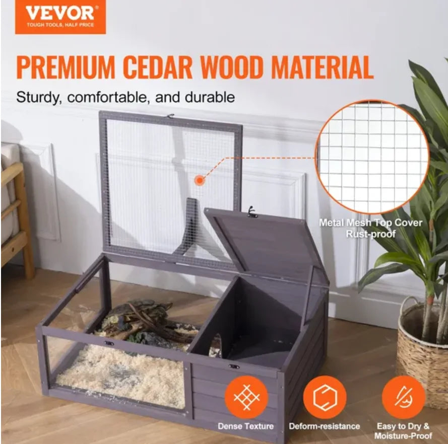 Wooden Tortoise House Indoor & Outdoor 2-Room 38x24x13in