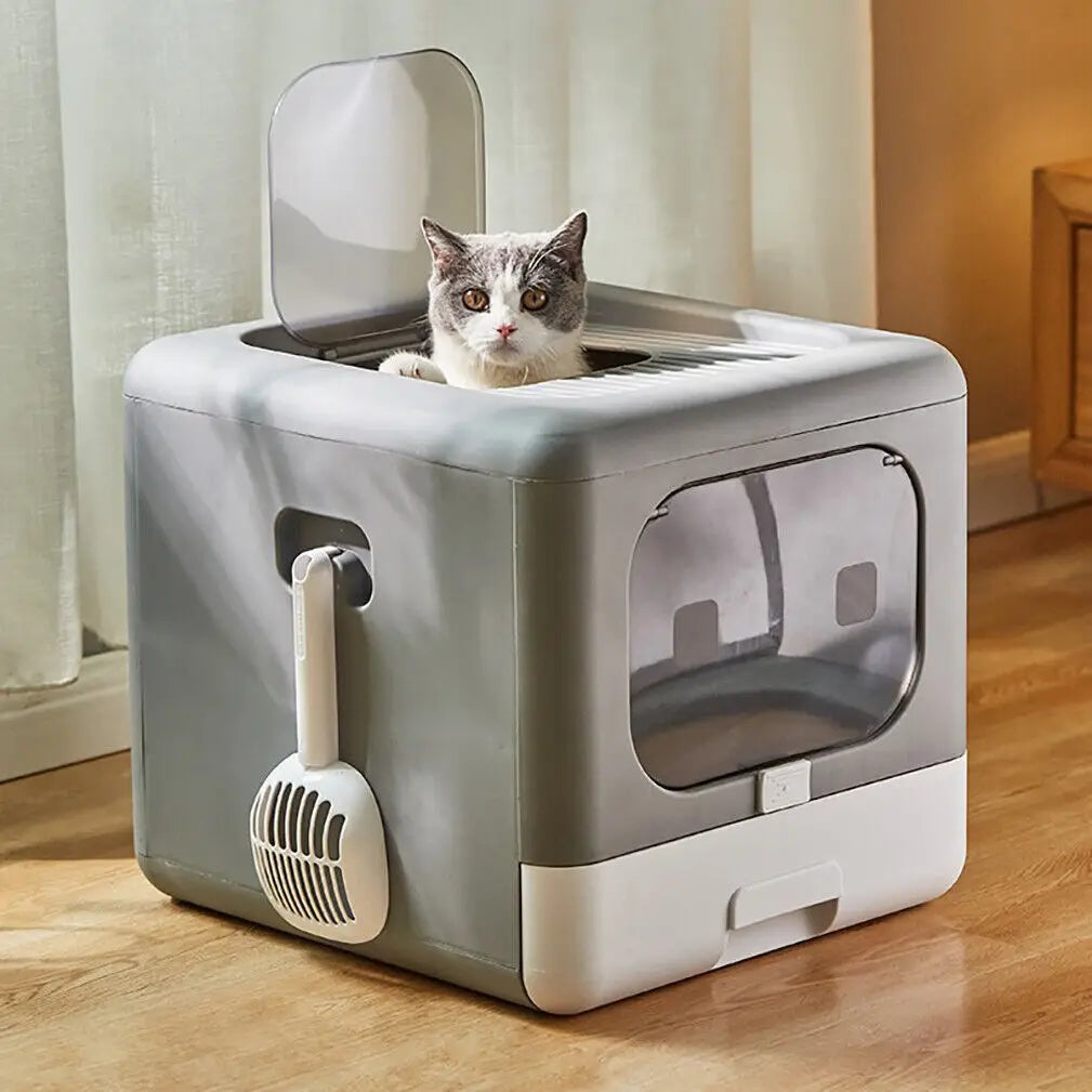 Cat Litter Box with Scoop and Tray Sifting Enclosed Foldable