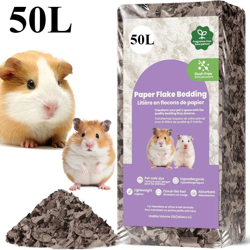 23L/50L Paper Small Pet Bedding Hamster Rabbits Guinea Pigs Odor Control Dust-Free Moisture Absorbent Natural Shavings Bedding
