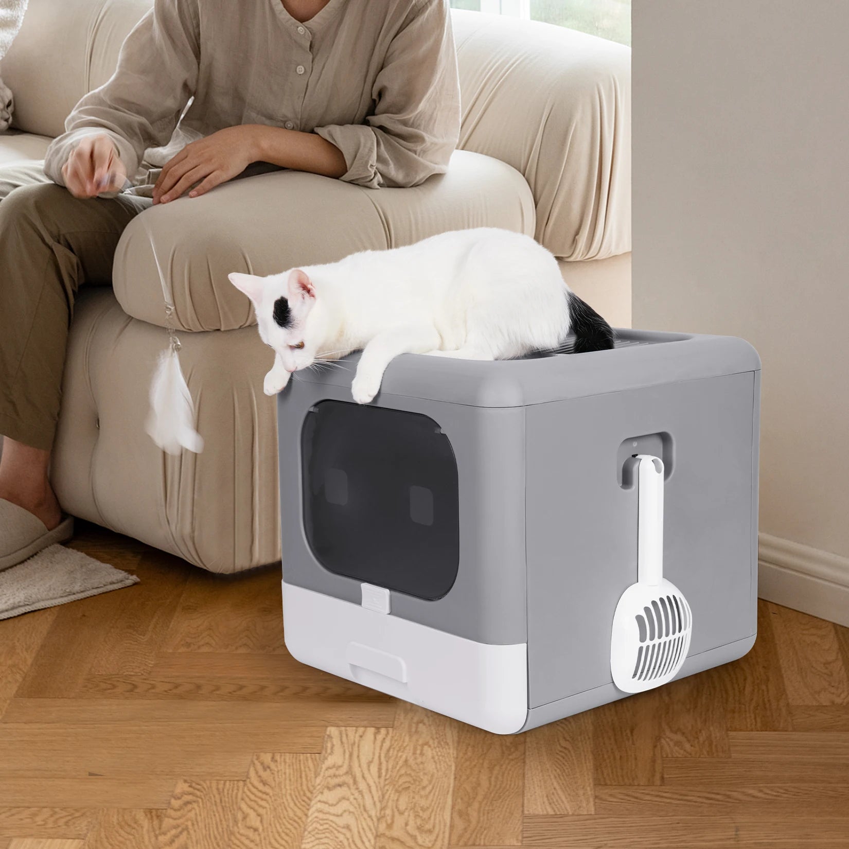 Modern Cat Litter Box Cat House Furniture Detachable Kitten Cat Potty Self Cleaning Hidden Toilet with Portable Scoop Drawer