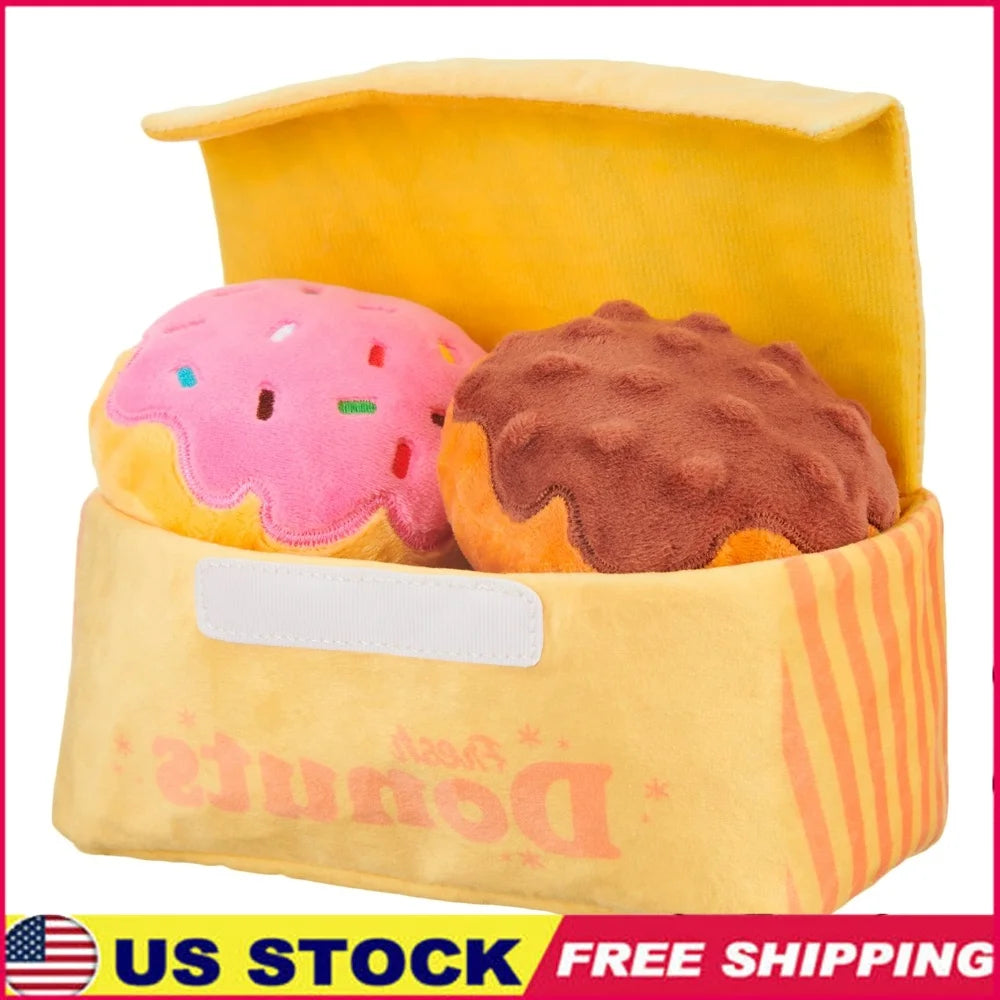 Plush Dog Toy Donut Crinkle Treat Dispenser Squeaky