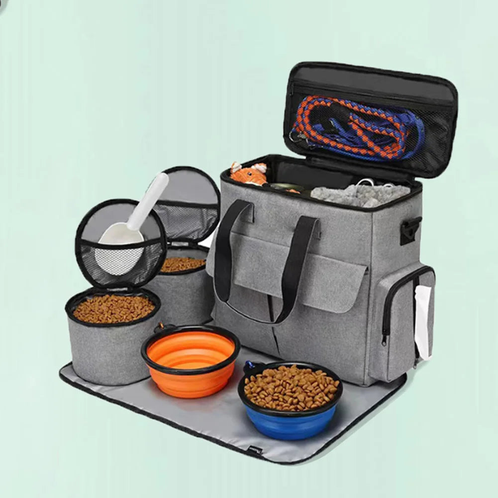 Travel Bag Backpack for Week Away/Overnight, w/ 2 Food Bags 1 Waterproof Placemat 2 Foldable Bowls