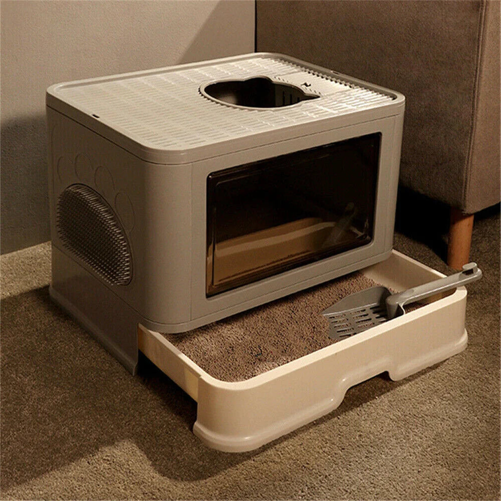 Large Hooded Cat Litter Box Tray Drawer Type