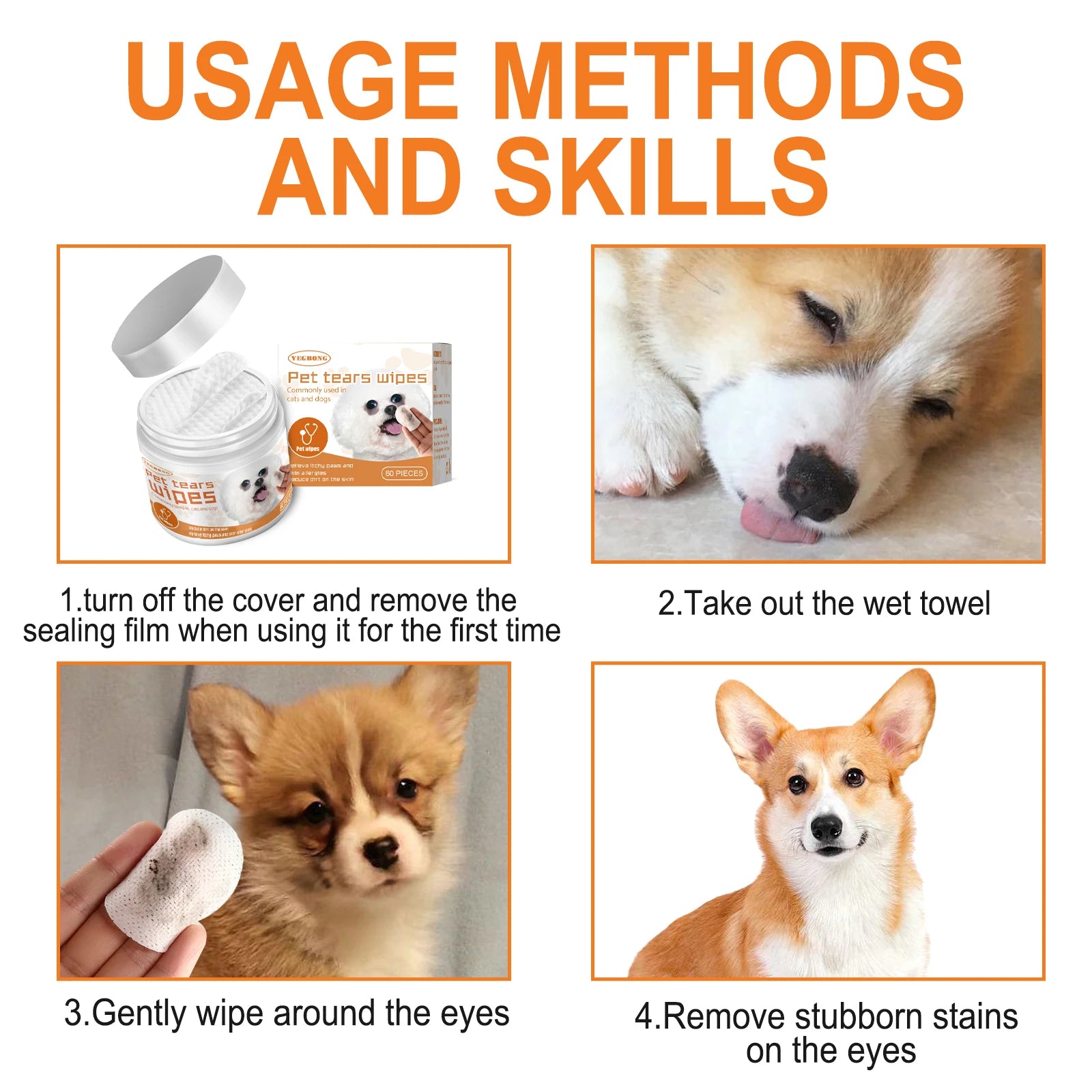 Wet Wipes For Remove Cat and Dog Tearmark
