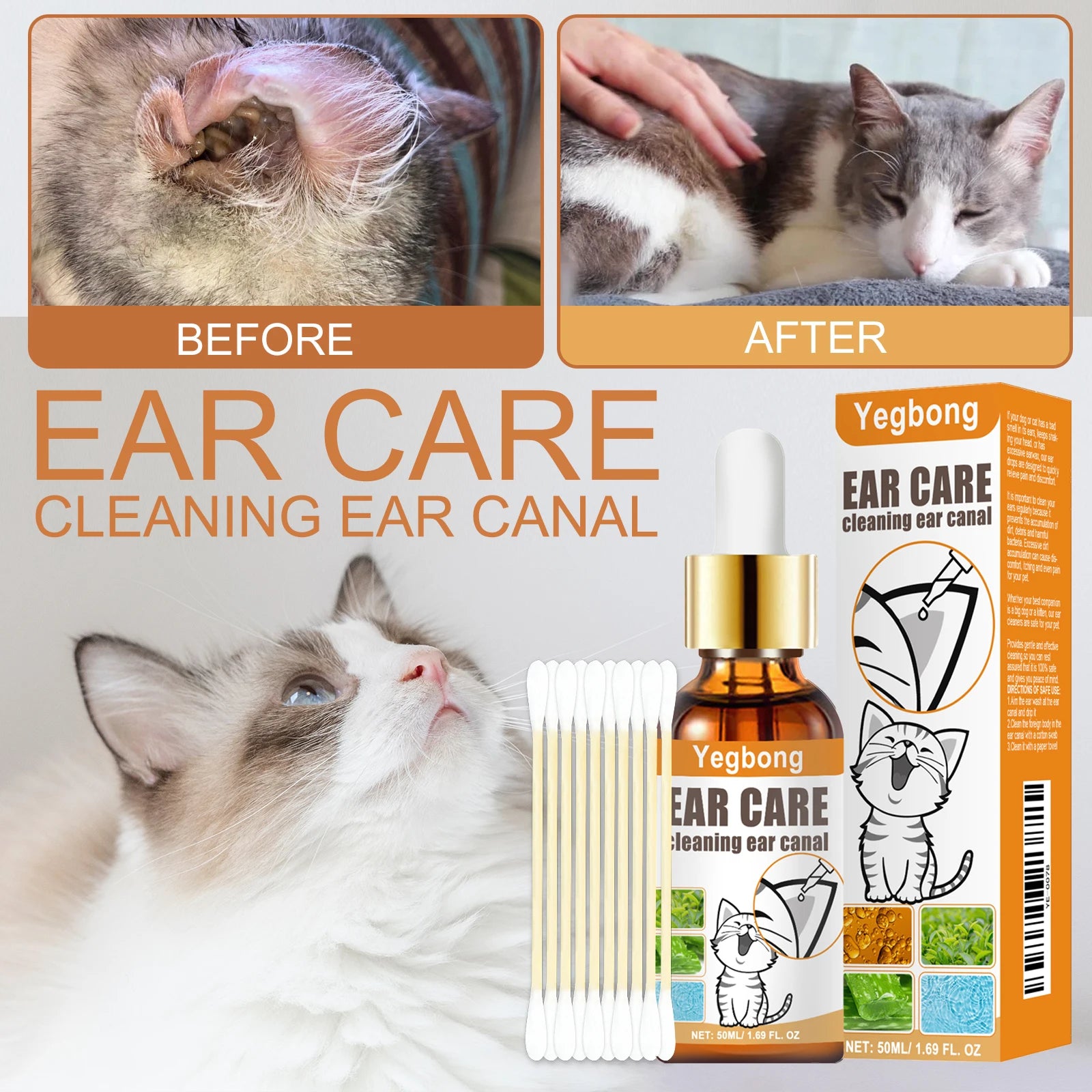 Pet Ear Cleaner with Cotton Swab