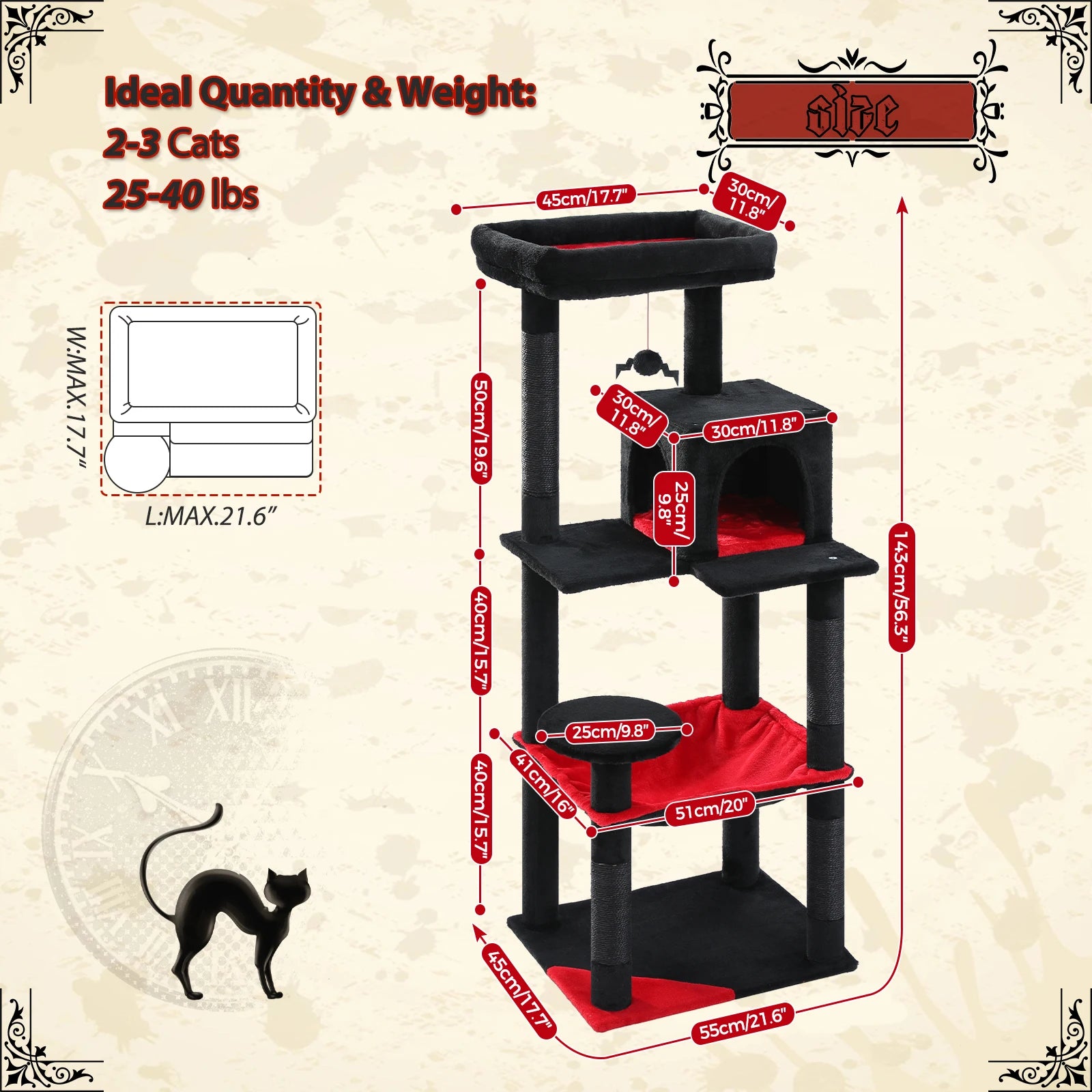 Tall Cat Tower with Super Large Hammock,