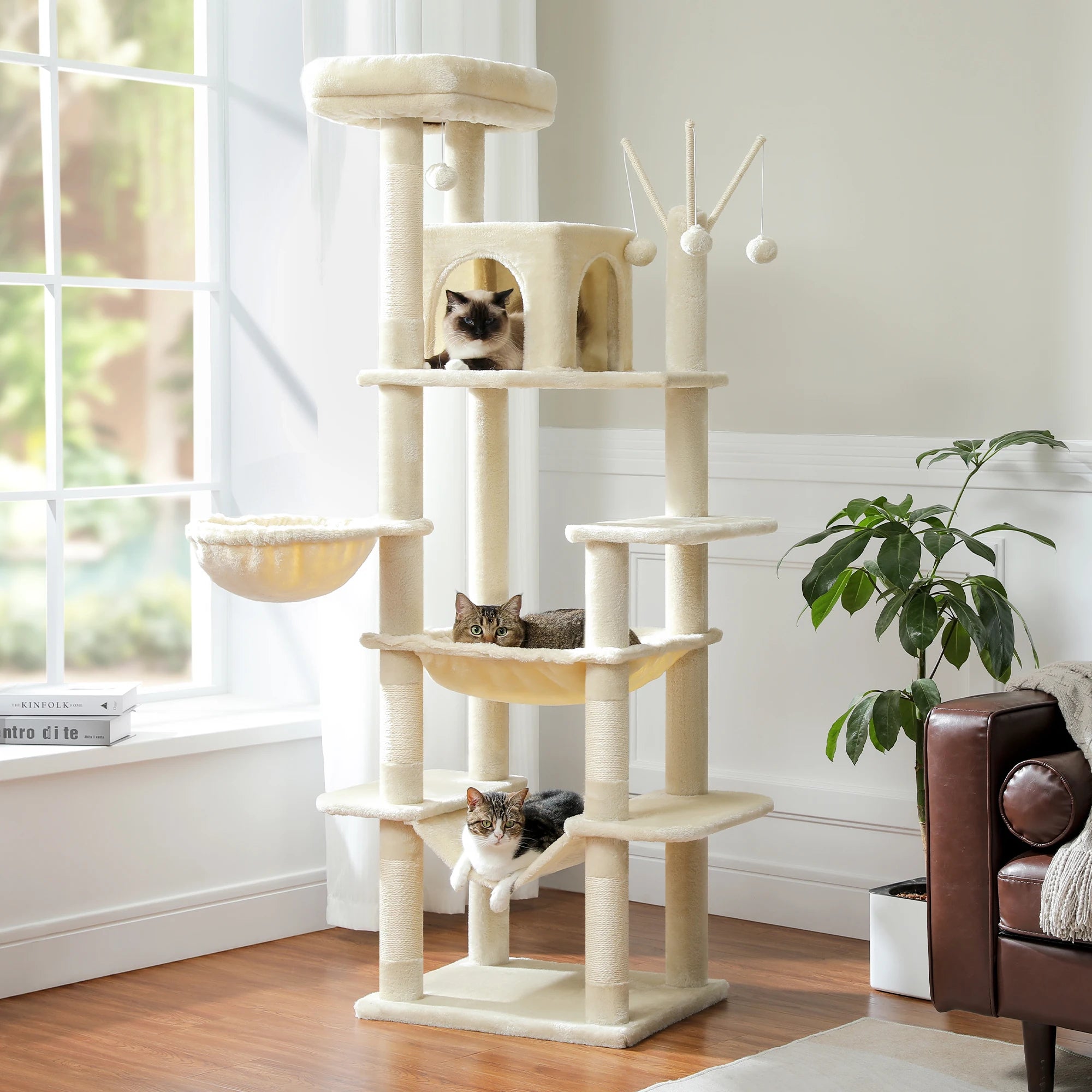 Tall Cat Tower for Cats with Super Big Hammock with Scratching Post