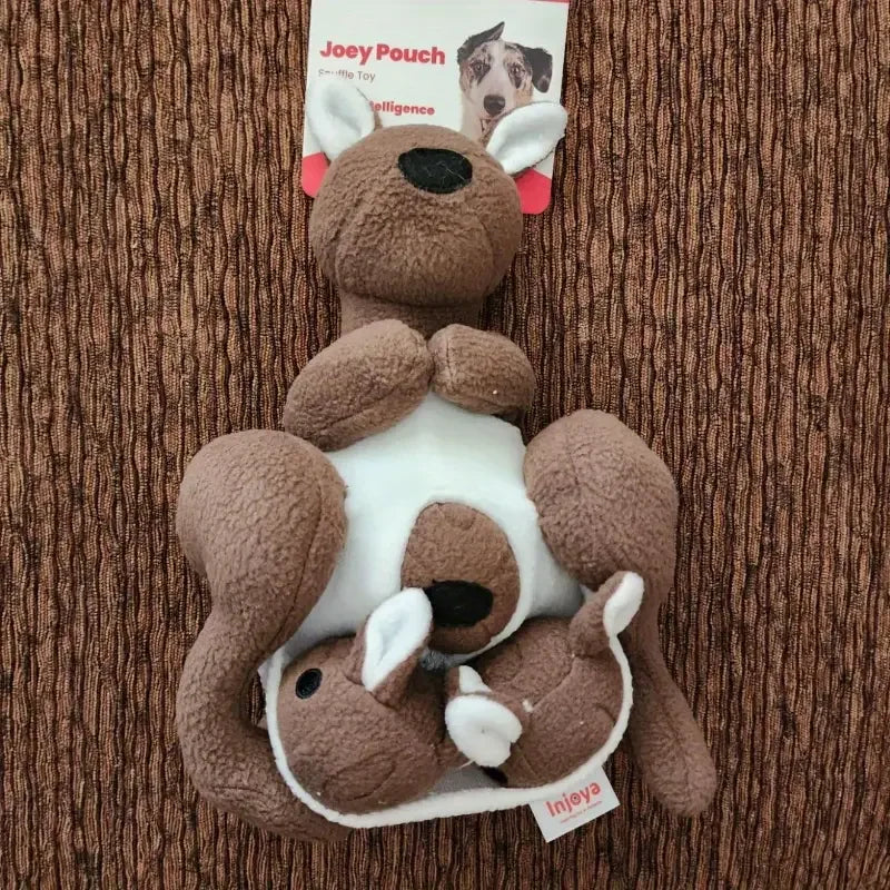 Kangaroo Plush Dog Toy with Squeaker & Treat Pouch