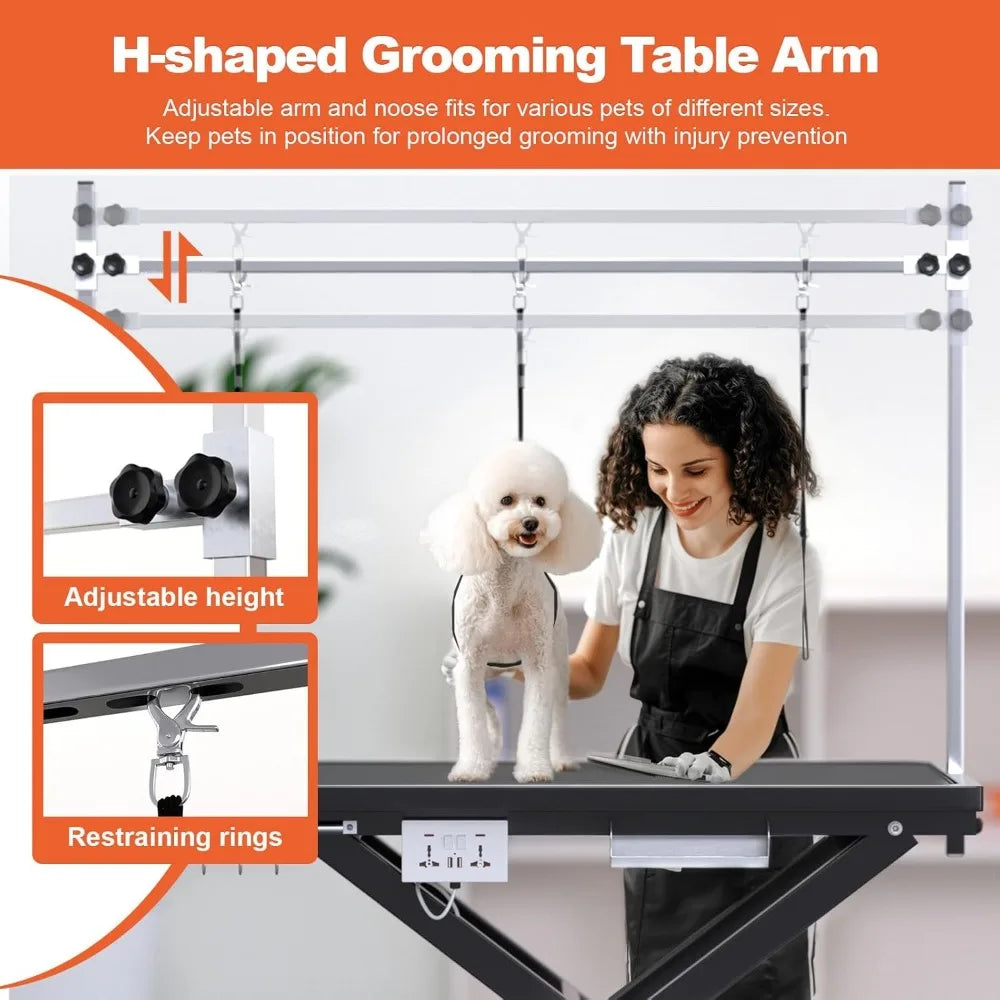 49'' Electric, Professional Heavy Duty Grooming Table for Dogs at Home 400lbs with Tool Organizer/3 Nooses