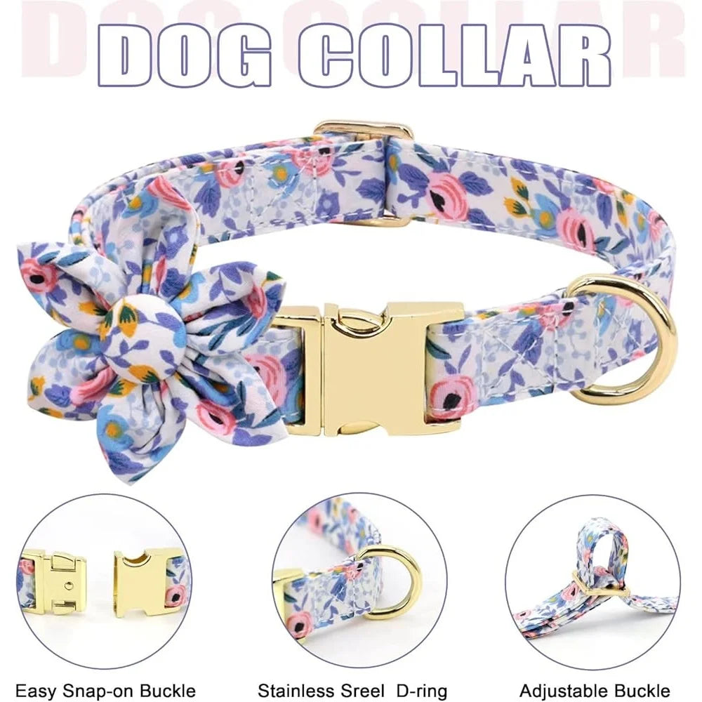 Dog Harness Leash Collar Set Adjustable Floral Soft Mesh  Vest Puppies Girls